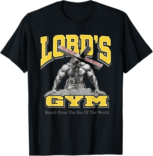Lords Gym Jesus Vintage 90s Bench Press The Sin Of The World T-Shirt - T-Shirt | Black