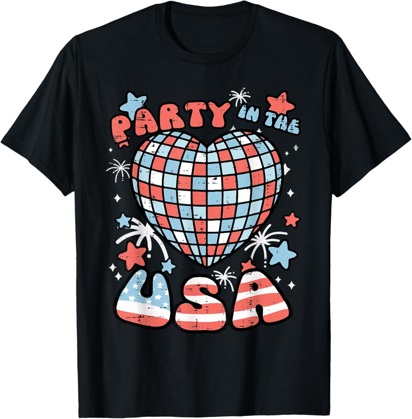 Party in The USA Disco Heart 4th of July Women Girls Kids T-Shirt - T-Shirt | Black