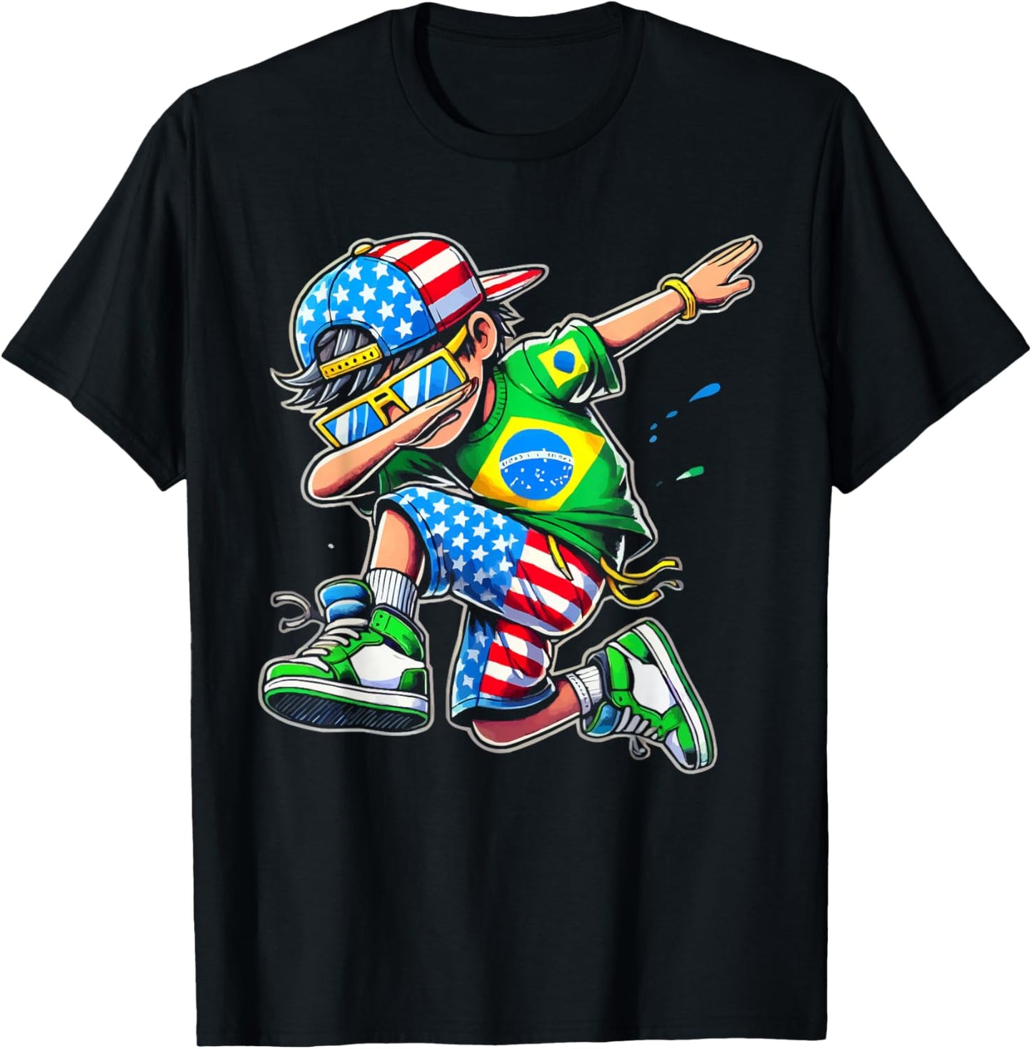 Half American Half Brazilian USA Flag Brazil America T-Shirt - T-Shirt | Black