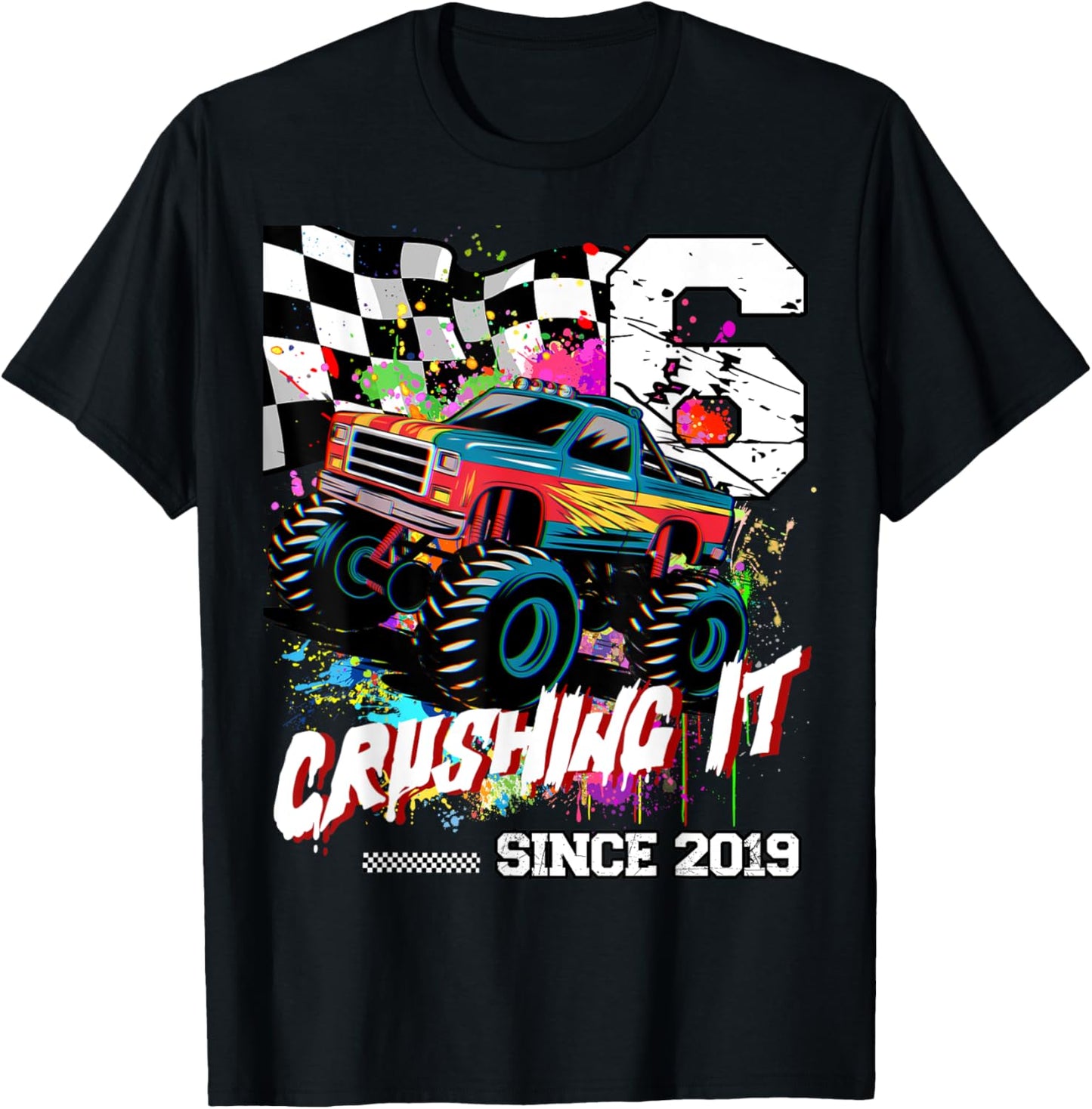 Birthday Monster Truck 6th years old Monster Truck Birthday T-Shirt - T-Shirt | Black