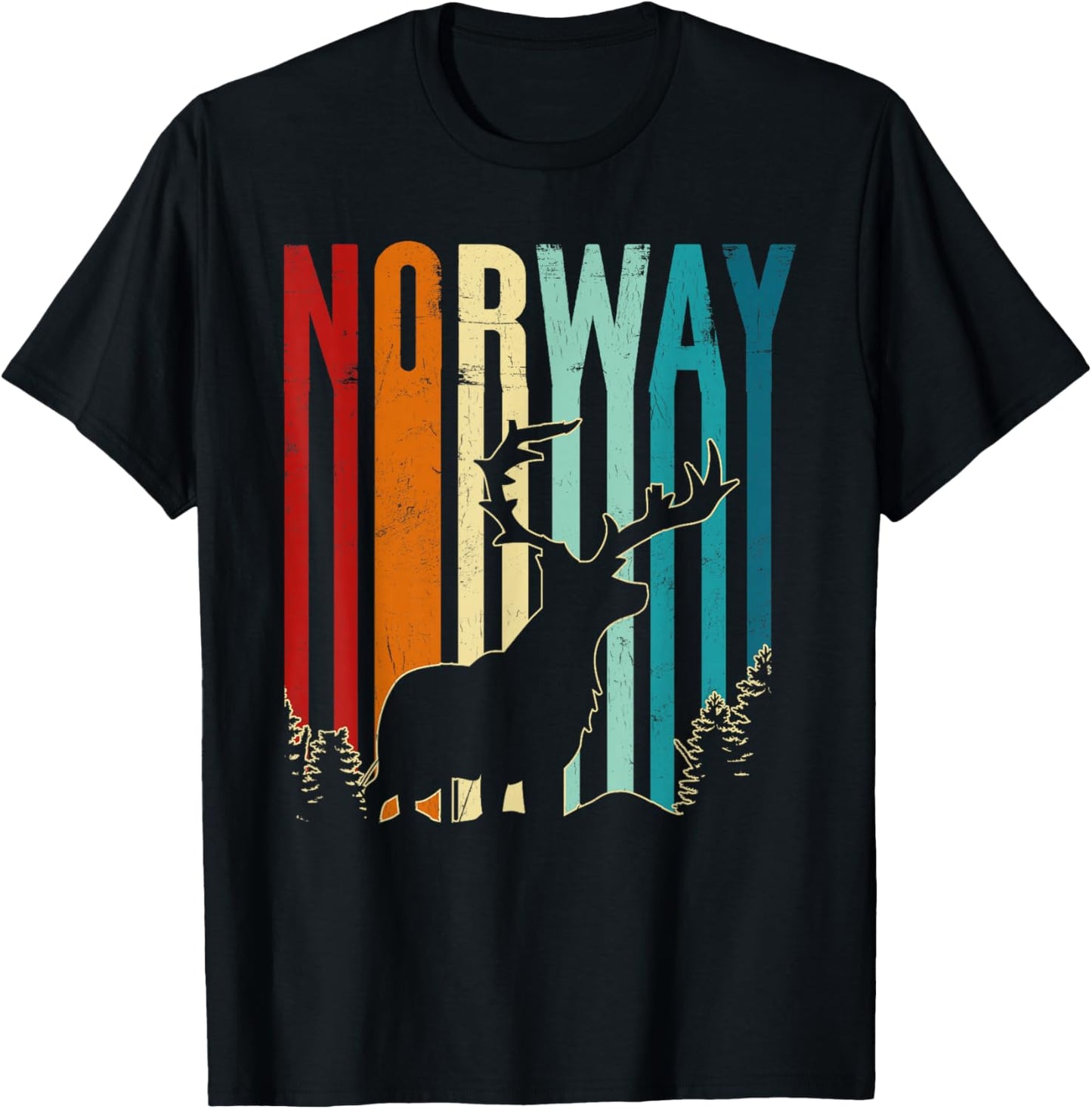 Vintage Norwegian Reindeer Retro Reindeer Norway Souvenir T-Shirt - T-Shirt | Black