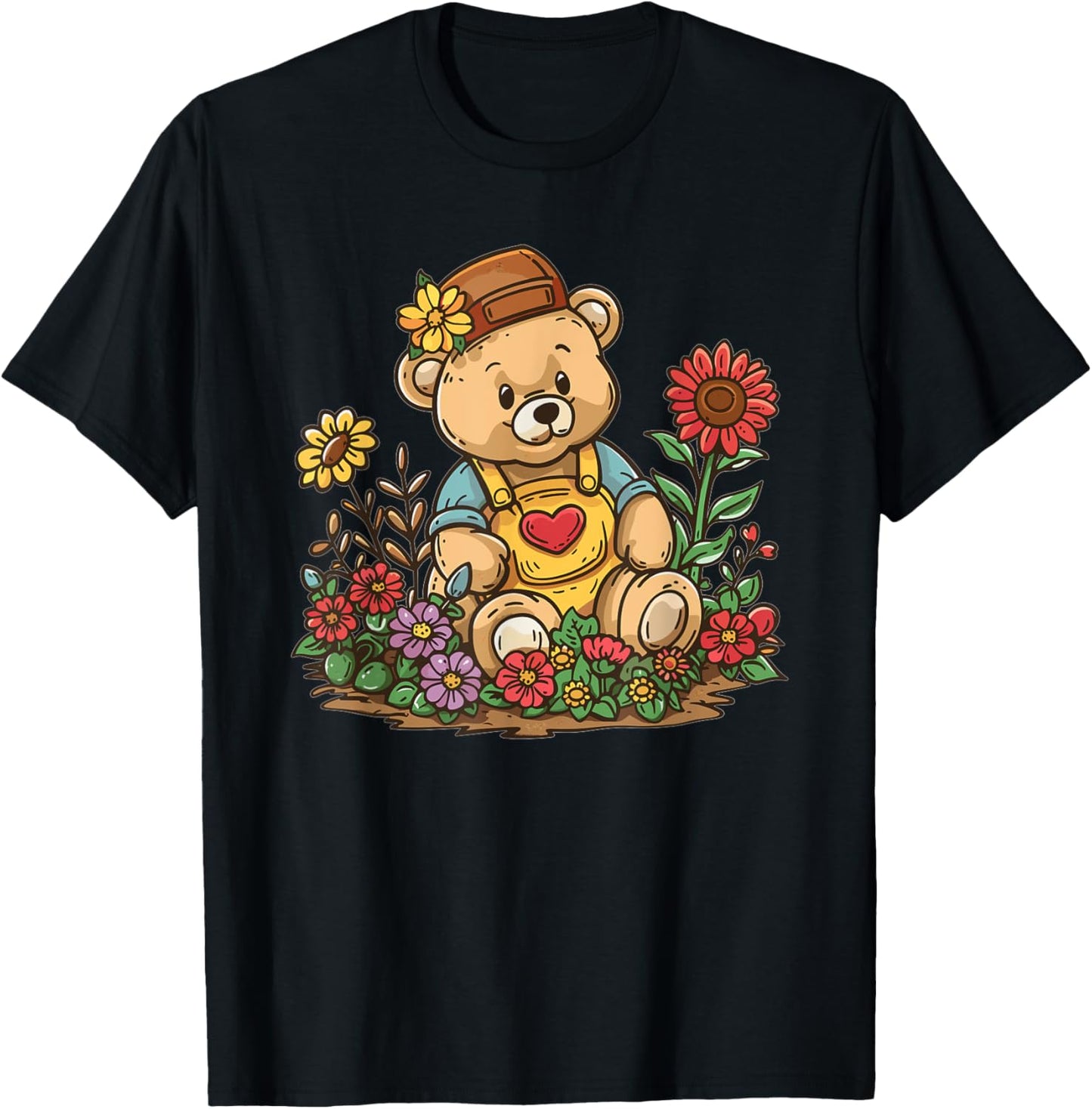 Cute Teddy With Flowers I Kids Teddy T-Shirt - T-Shirt | Black
