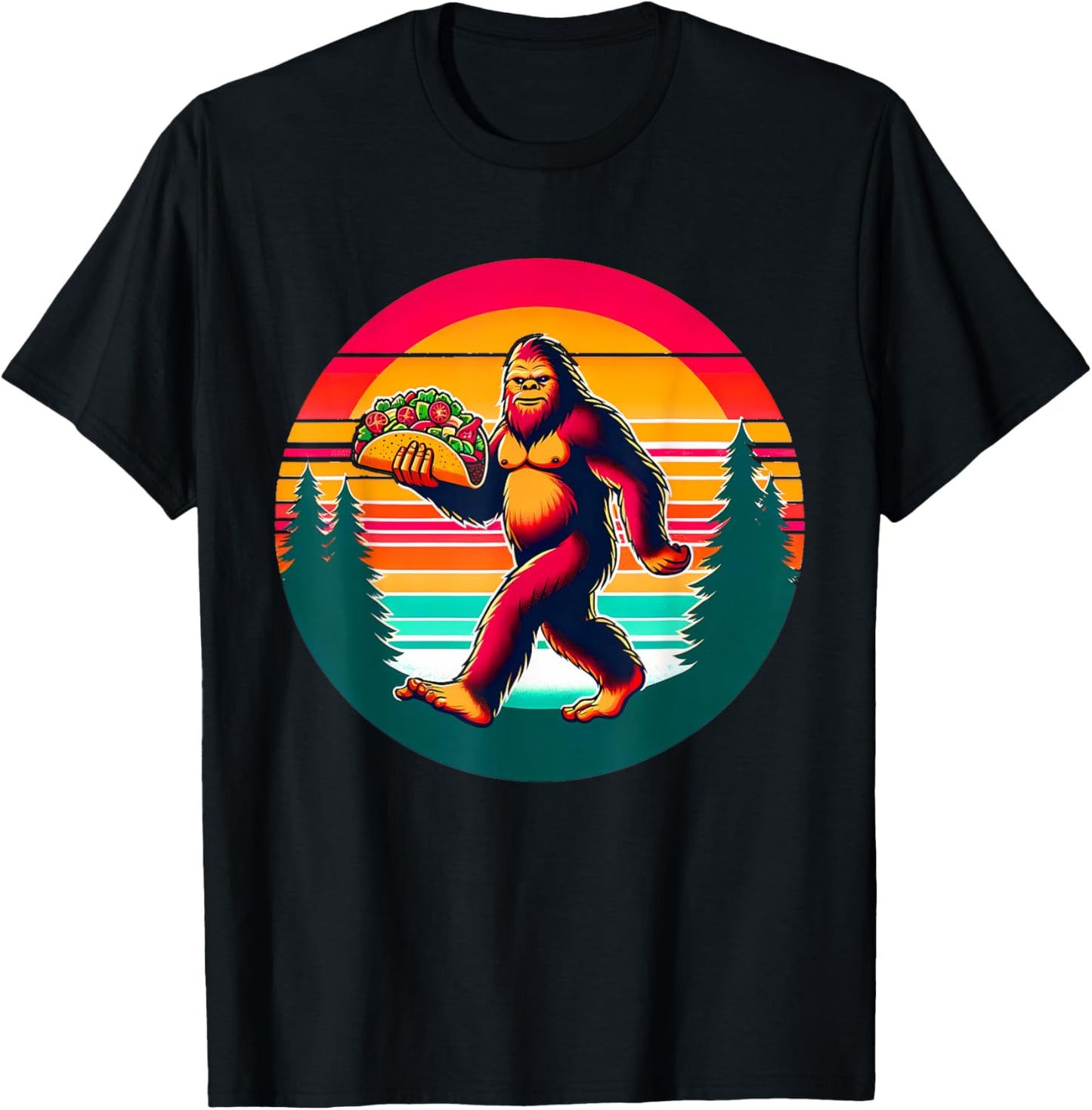 Funny Vintage Big Foot aka Sasquatch Holding a Taco T-Shirt - T-Shirt | Black