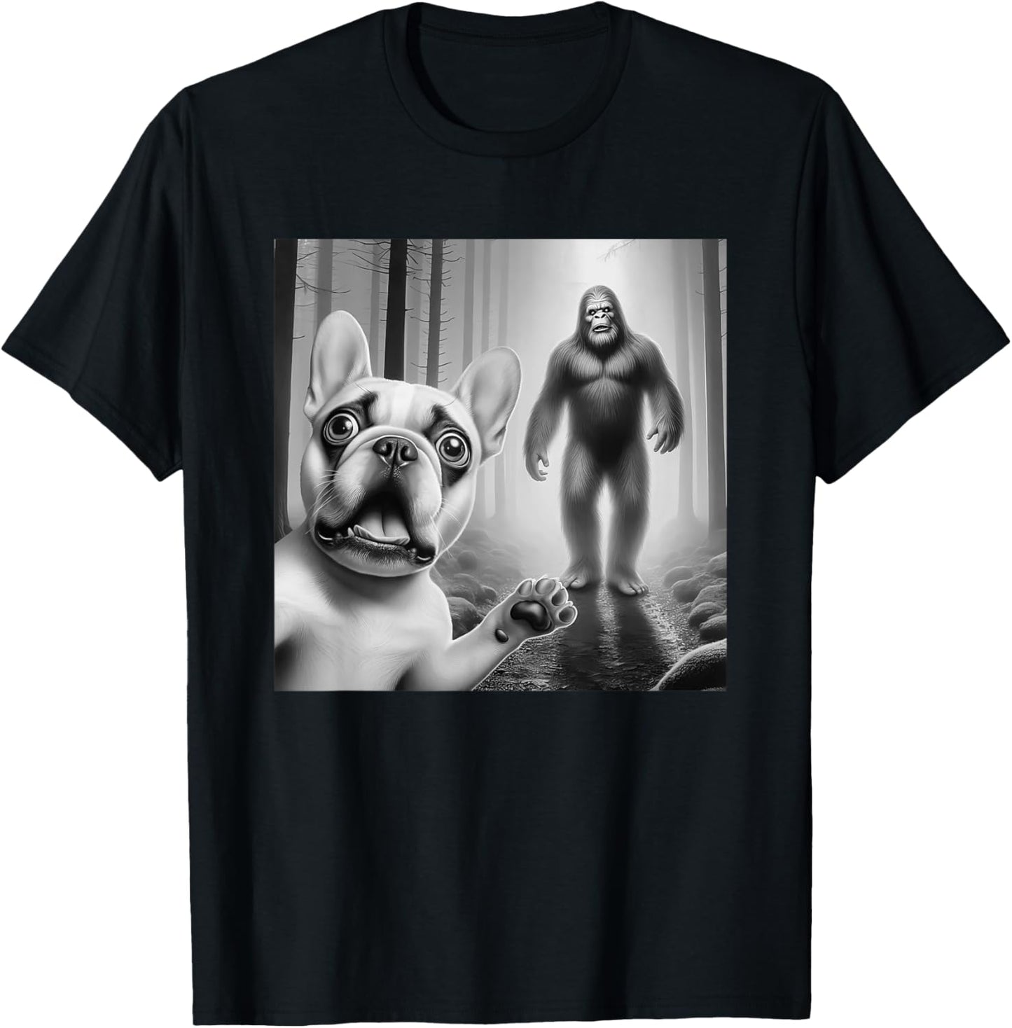 Funny French bulldog Selfie with bigfoot sasquatch Women Kids T-Shirt - T-Shirt | Black
