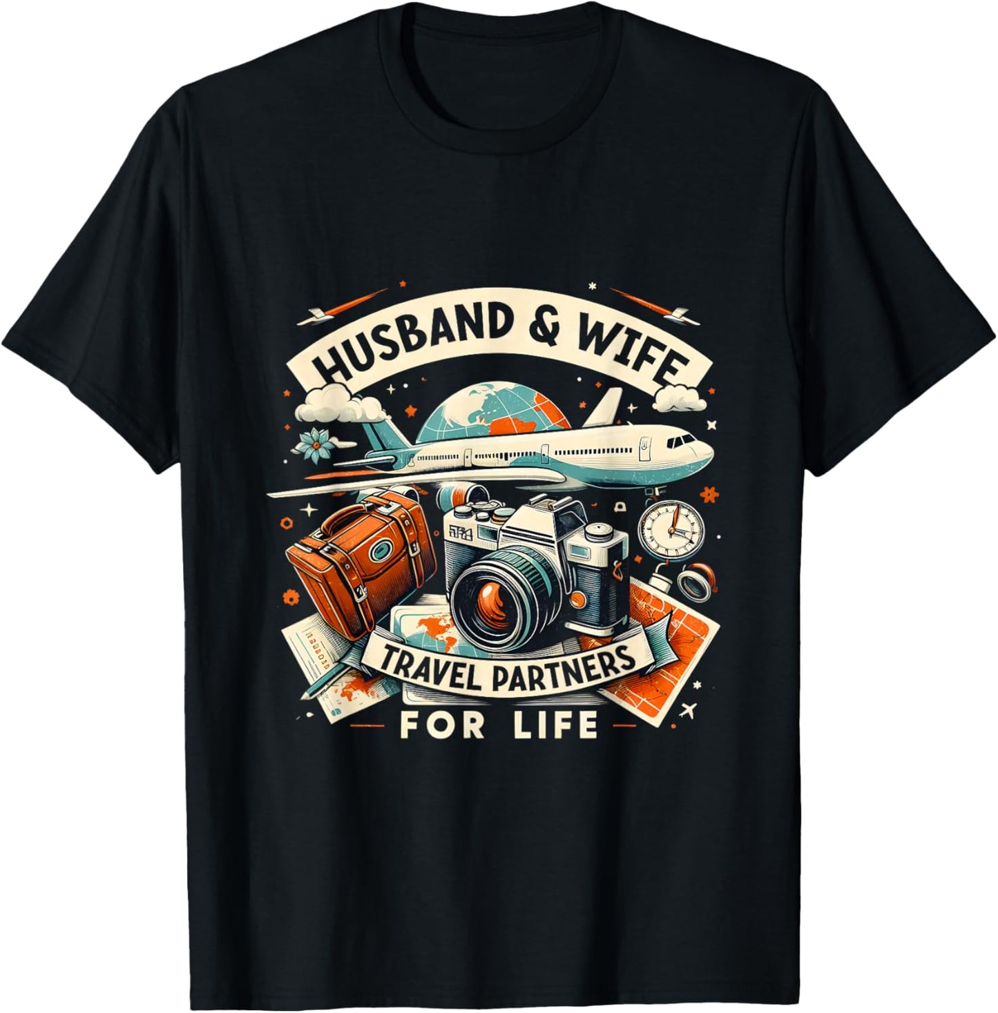 Husband & Wife Travel Partners For Life Family Couple Trip T-Shirt - T-Shirt | Black