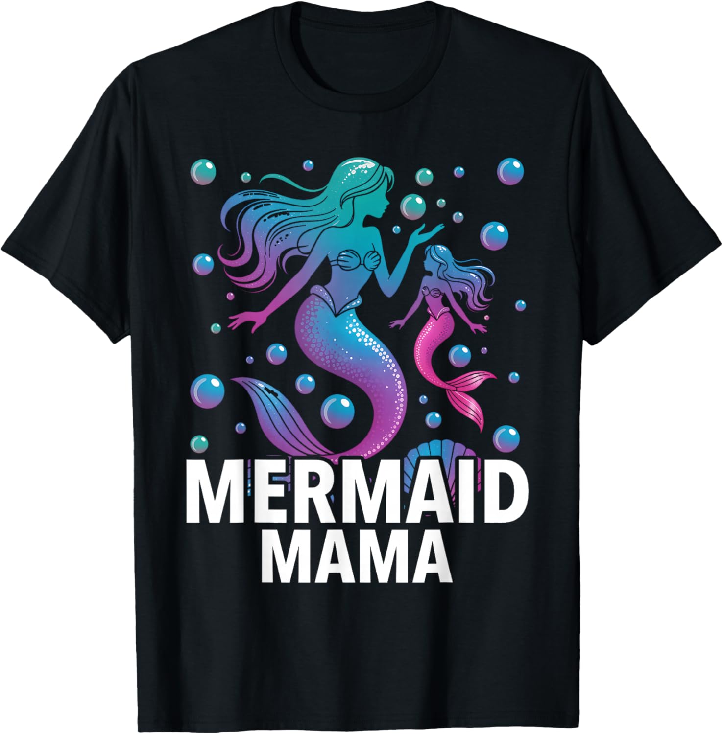 Cute Mermaid Mama Mom Mommy Happy Mothers Day Women T-Shirt - T-Shirt | Black