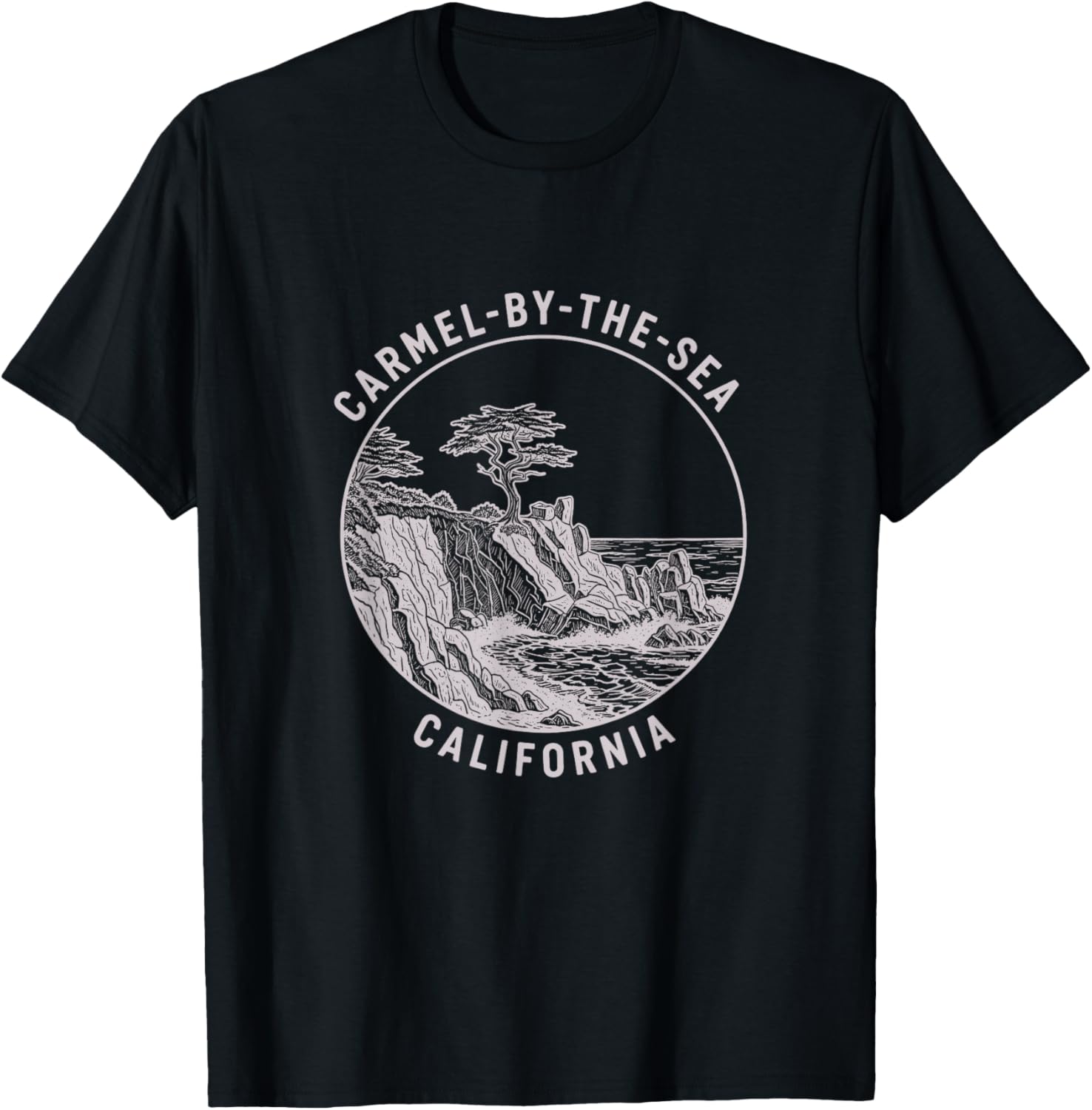 Vintage Carmel-by-The-Sea California Sketch Art Design T-Shirt - T-Shirt | Black