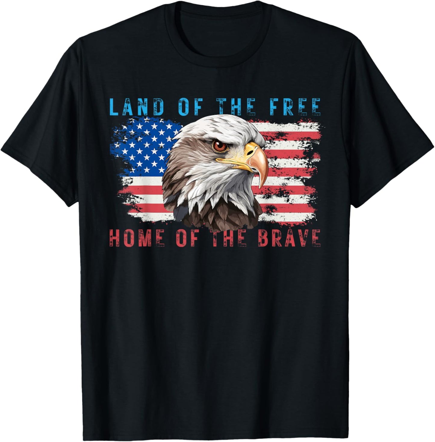 Land of the Free Home of the Brave Bald Eagle US Flag July 4 T-Shirt - T-Shirt | Black