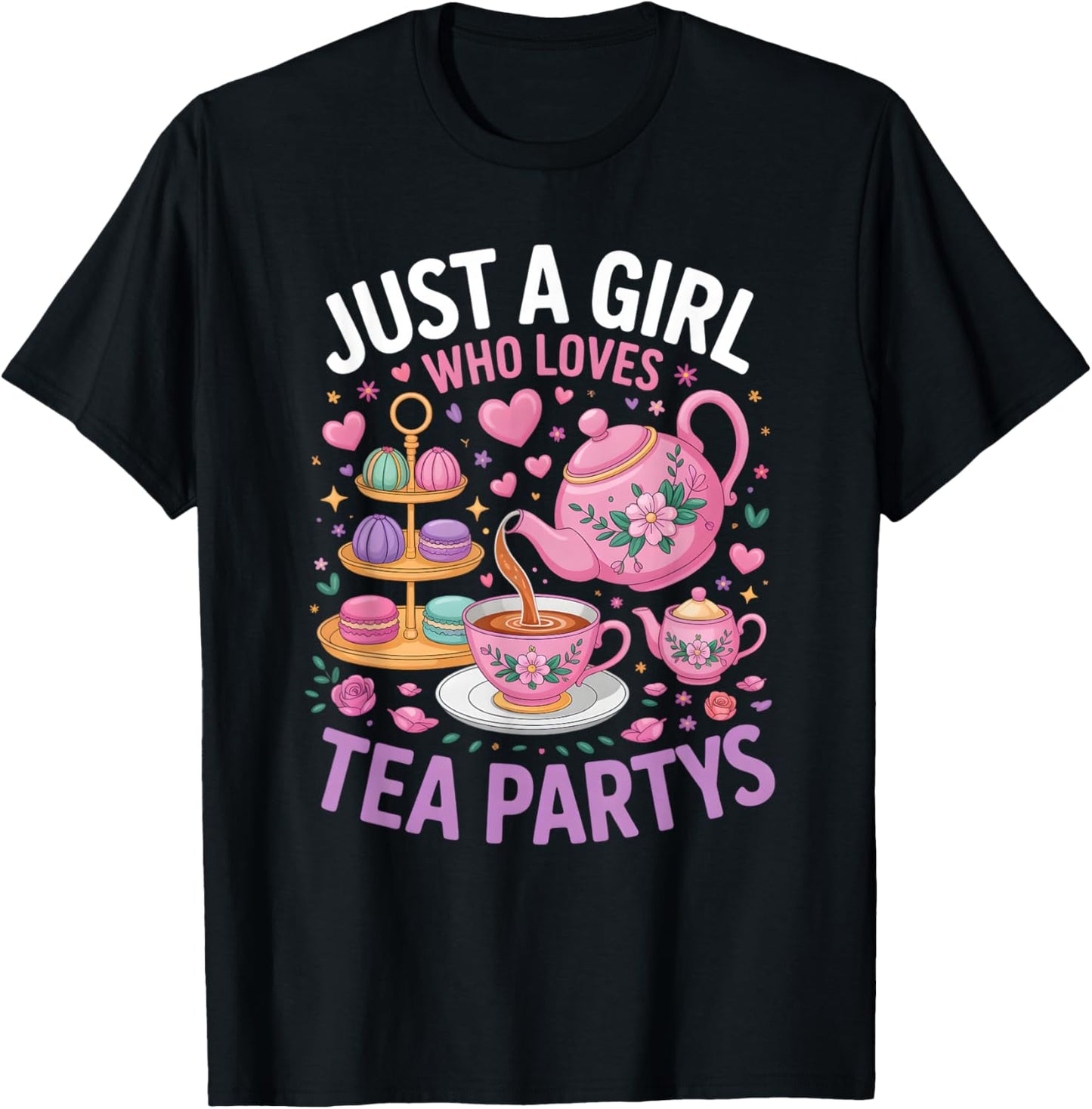 Girls Tea Party T-Shirt - T-Shirt | Black