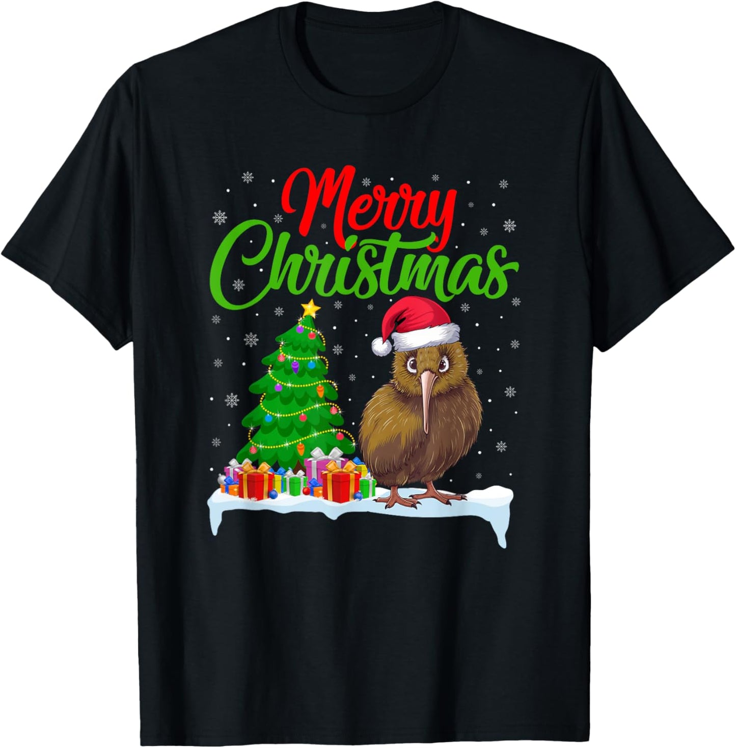 Kiwi Bird Christmas Tree Lights Funny Xmas Kiwi Bird Lover T-Shirt - T-Shirt | Black