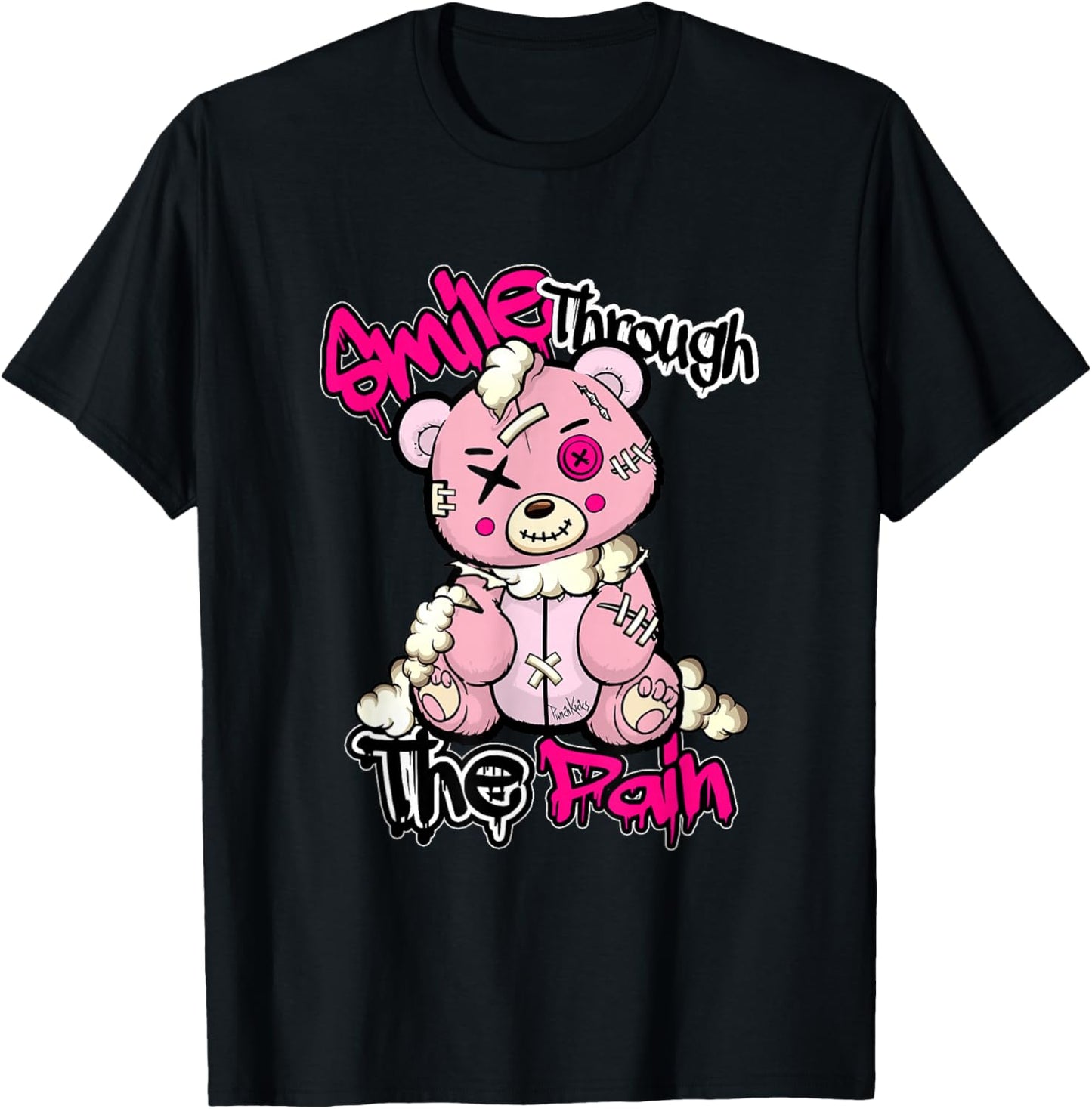 Funny Teddy Bear Smile Through The Pain T-Shirt - T-Shirt | Black