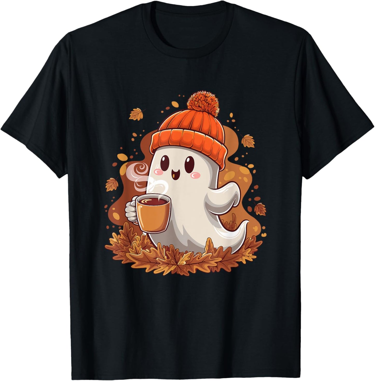Cute Halloween Ghost Drinking Coffee Ghost Women T-Shirt - T-Shirt | Black