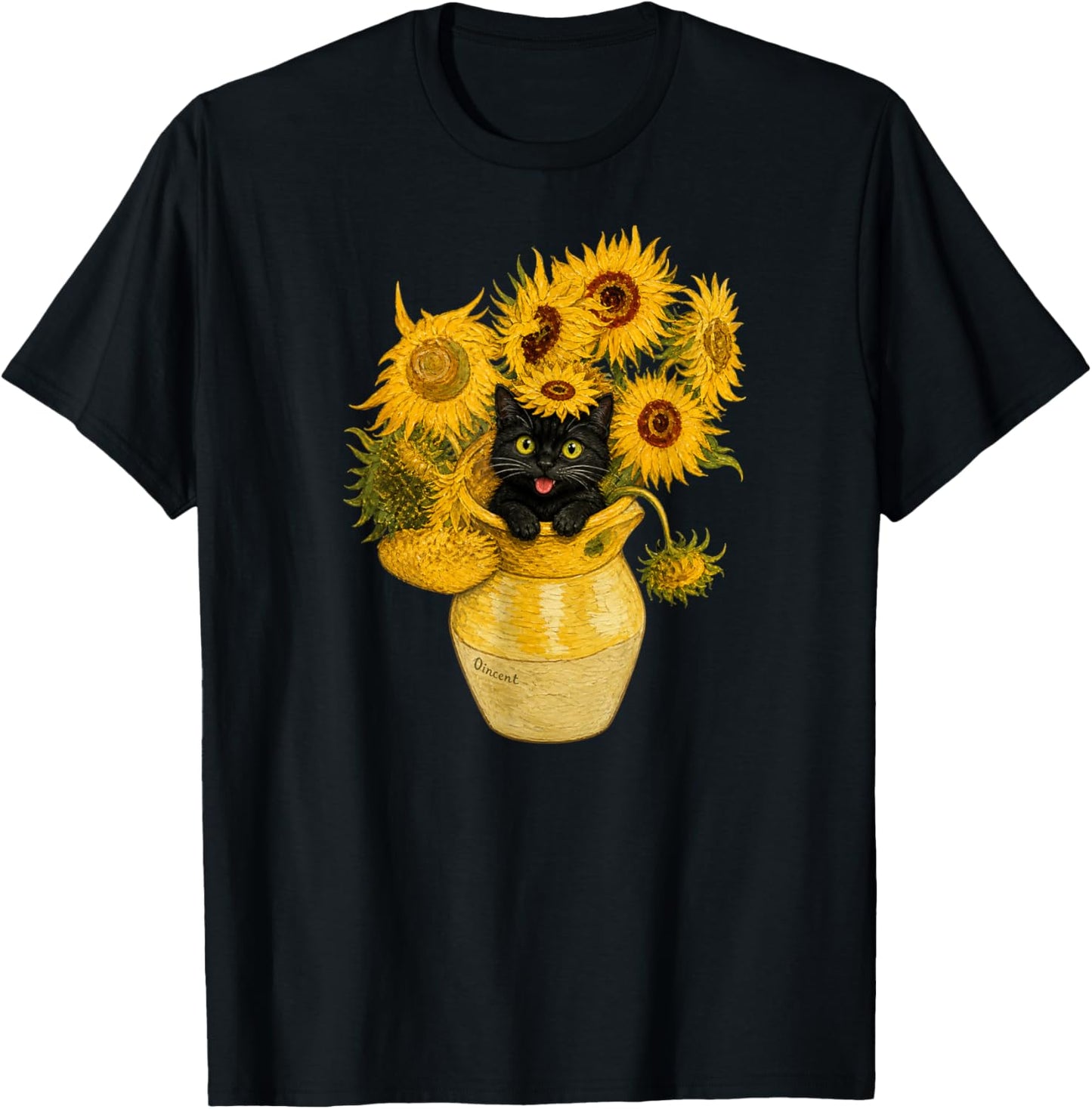 Funny Style Van Gogh Sunflowers Women Men Girl Boy Cat T-Shirt - T-Shirt | Black
