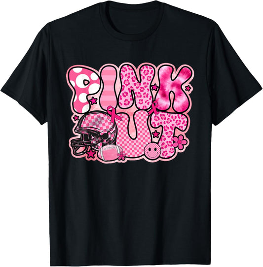 Retro Groovy Pink Out Football Breast Cancer Awareness T-Shirt - T-Shirt | Black
