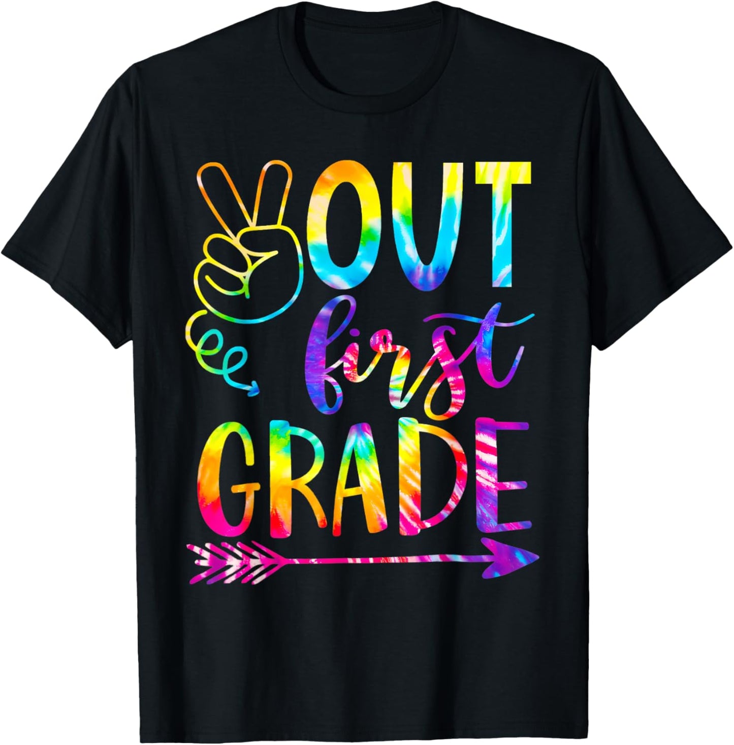 Peace Out First 1st Grade Happy Last Day of School Tie Dye T-Shirt - T-Shirt | Black