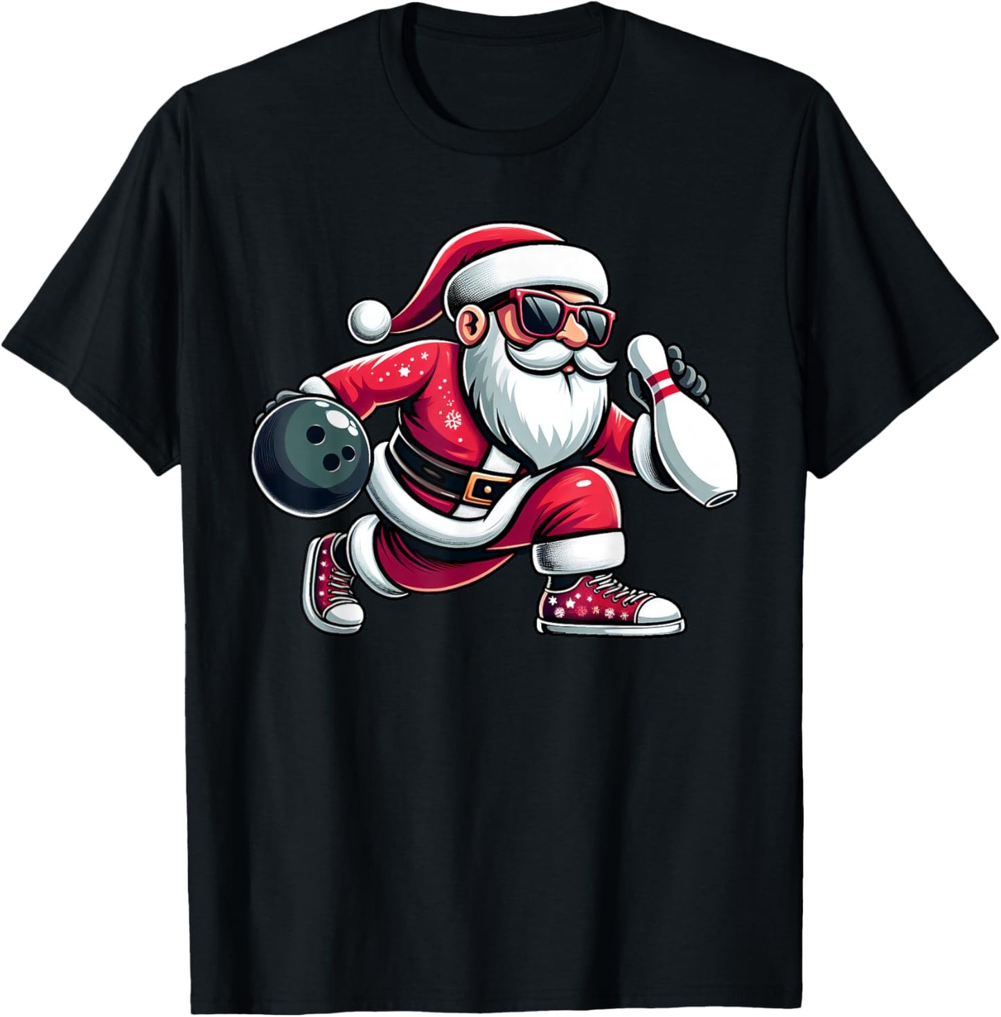 Christmas Santa Claus Play A Bowling Funny Boys Kids Xmas T-Shirt - T-Shirt | Black