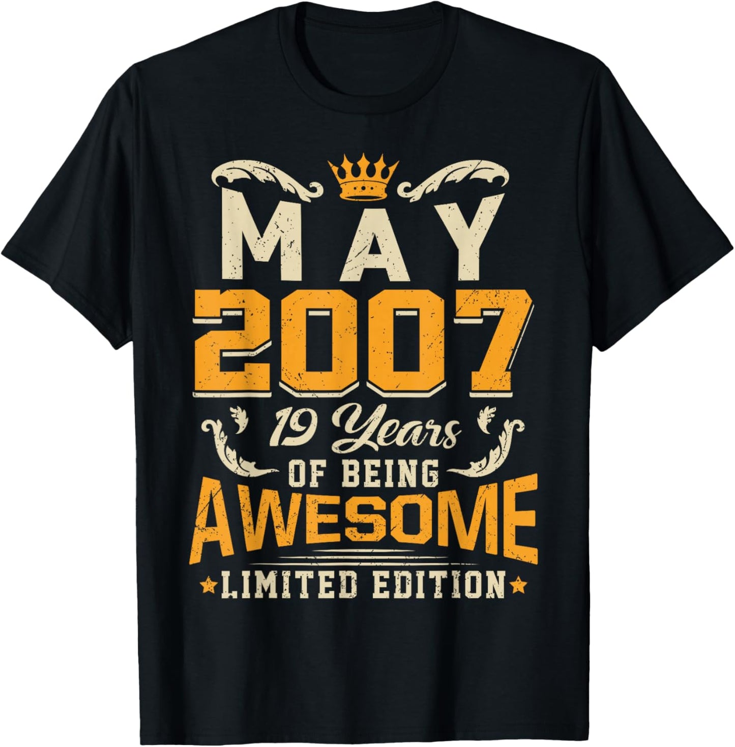 May 2007 Vintage 19 Years Awesome 19th Birthday T-Shirt - T-Shirt | Black