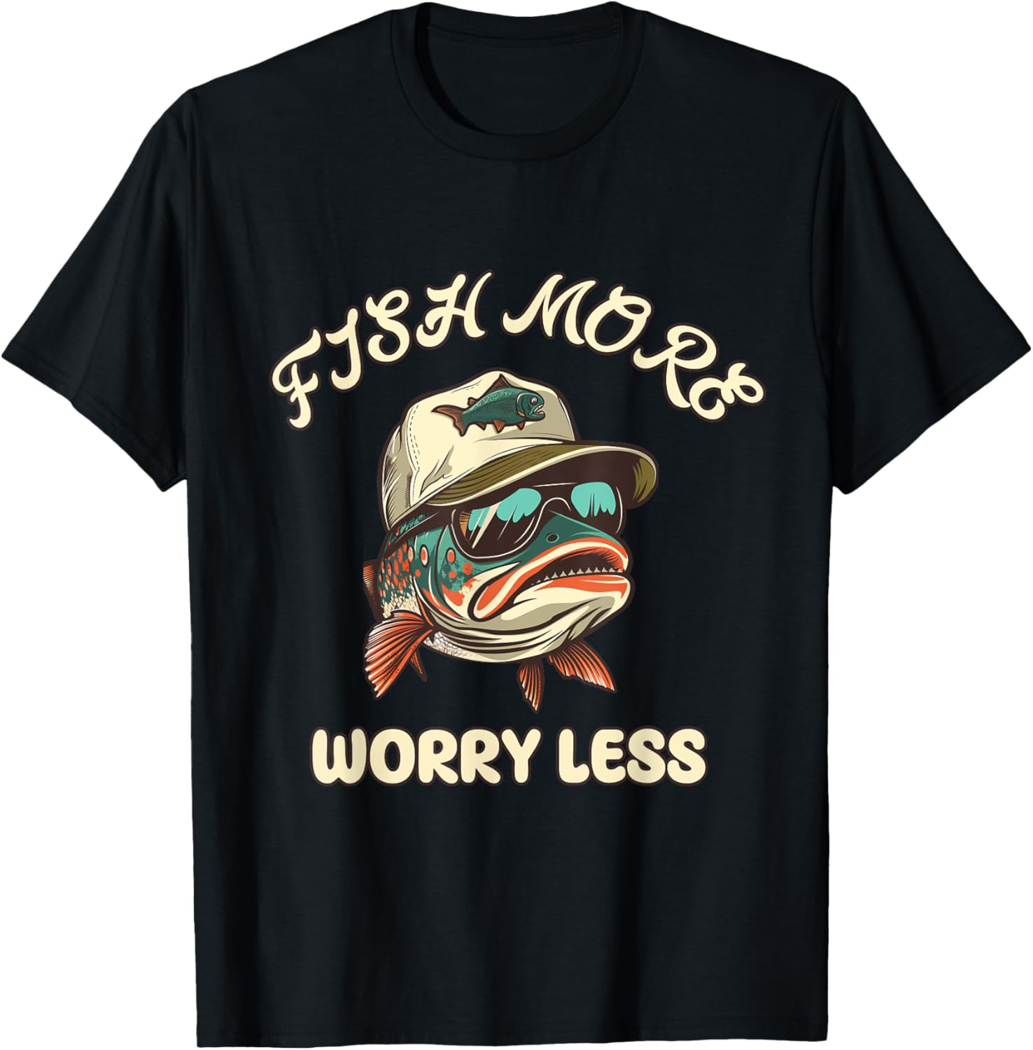 Trout Calling: Fish More Worry Less T-Shirt - T-Shirt | Black
