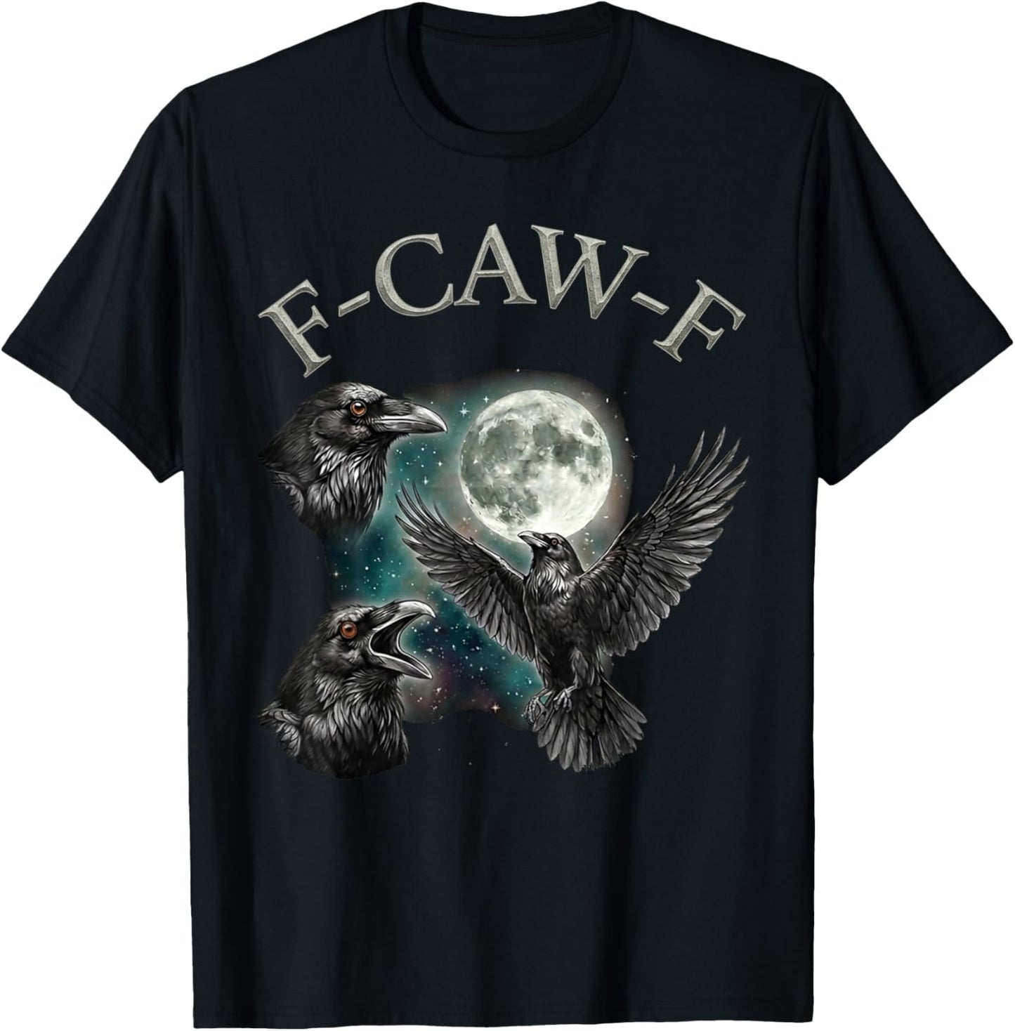 Crows Howling at Moon Funny Weird Cursed T-Shirt - T-Shirt | Black