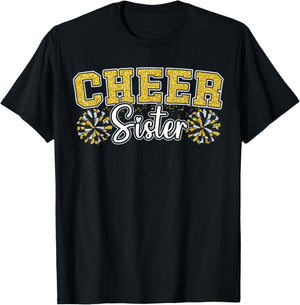 Cheer Sister My Favorite Cheerleader Calls Me Sisters Yellow T-Shirt - T-Shirt | Black