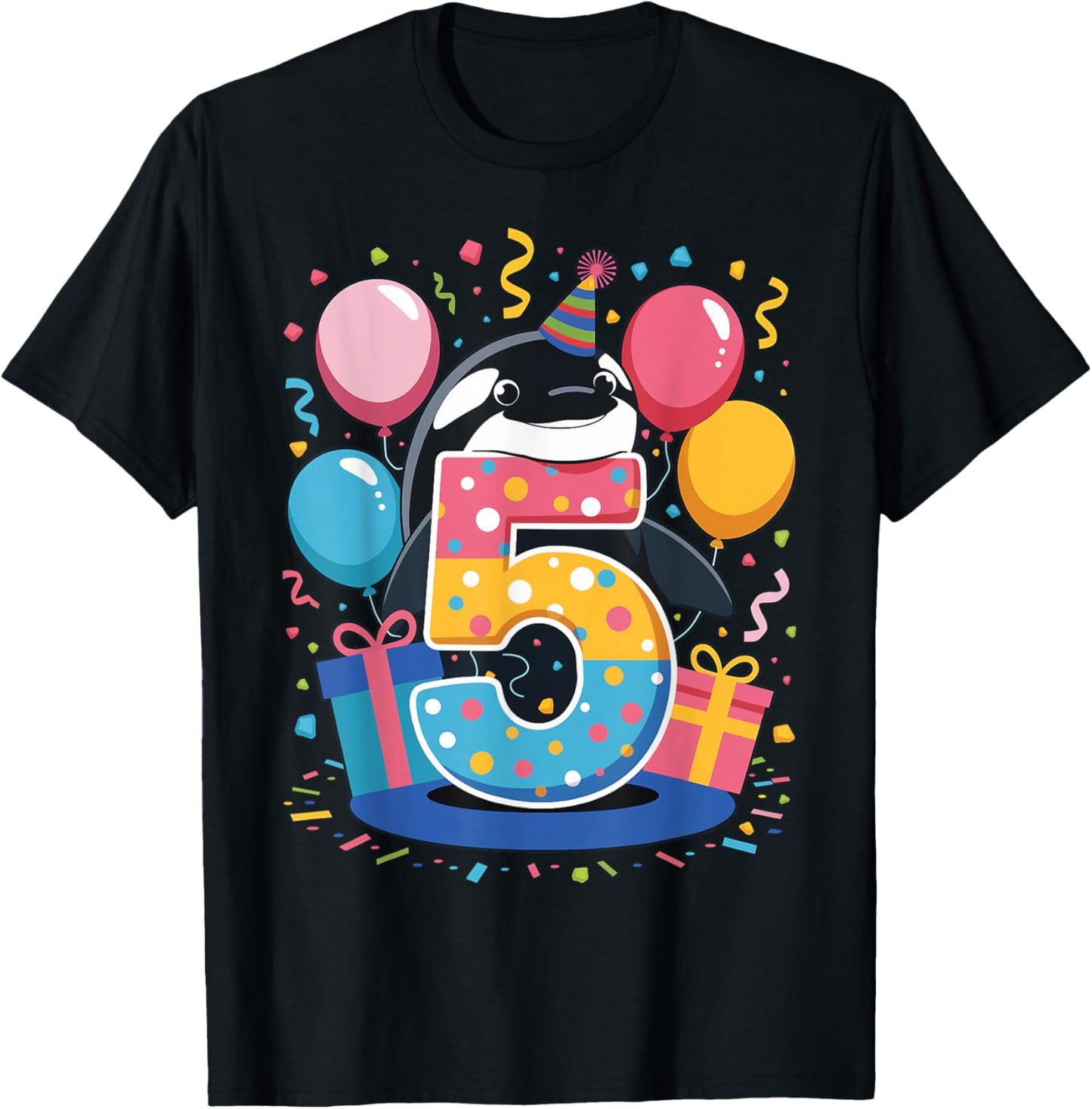 Orca 5th birthday for boy girl 5 years old fifth five Orca T-Shirt - T-Shirt | Black