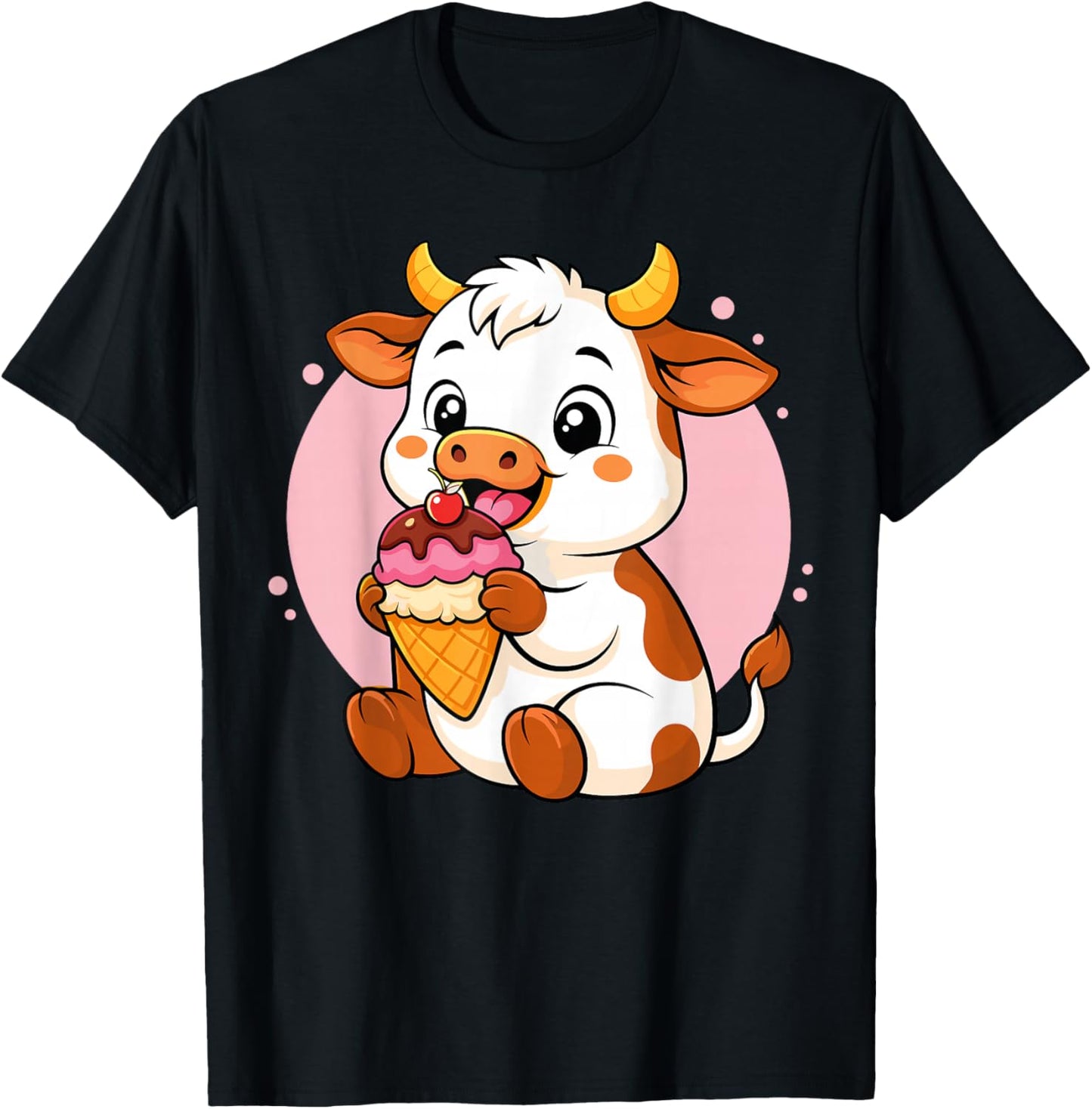Cow Eating Ice Cream Graphic Boys Girls Cow Lover T-Shirt - T-Shirt | Black