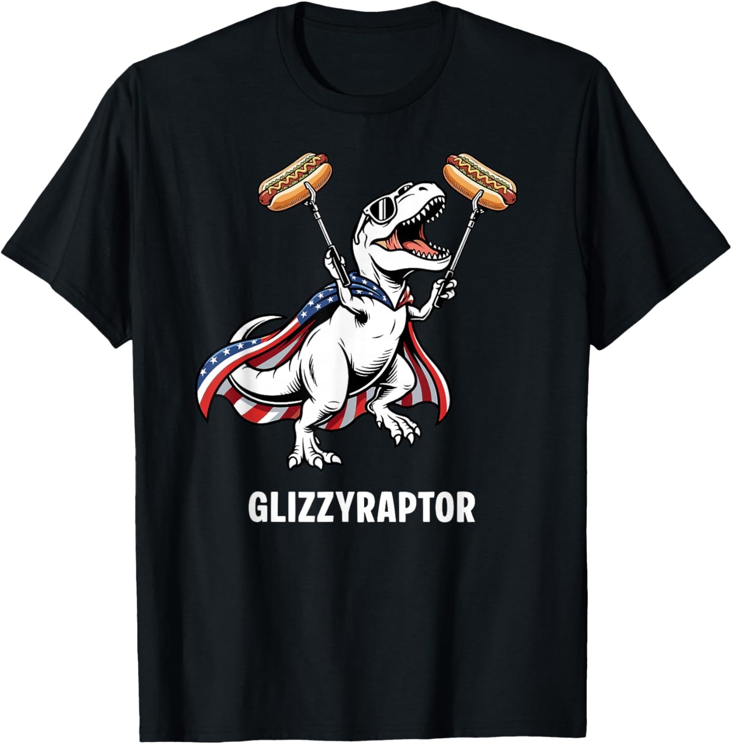 Funny T-Rex Glizzyraptor Glizzy T-Rex Patriotic USA Hot Dog T-Shirt - T-Shirt | Black
