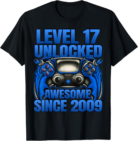 Level 17 Unlocked 17 Year Old Gifts Boys 17th Birthday Boy T-Shirt - T-Shirt | Black