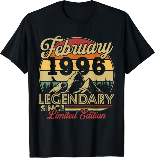Vintage 30th Birthday Gift Born in February 1996 T-Shirt - T-Shirt | Black