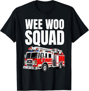 Funny Wee Woo Squad Fire Truck Design for Kids and Adults T-Shirt - T-Shirt | Black