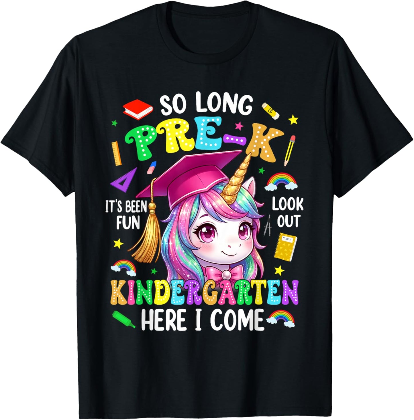 So Long Pre-K Hello Kindergarten Graduation Unicorn Girl Kid T-Shirt - T-Shirt | Black