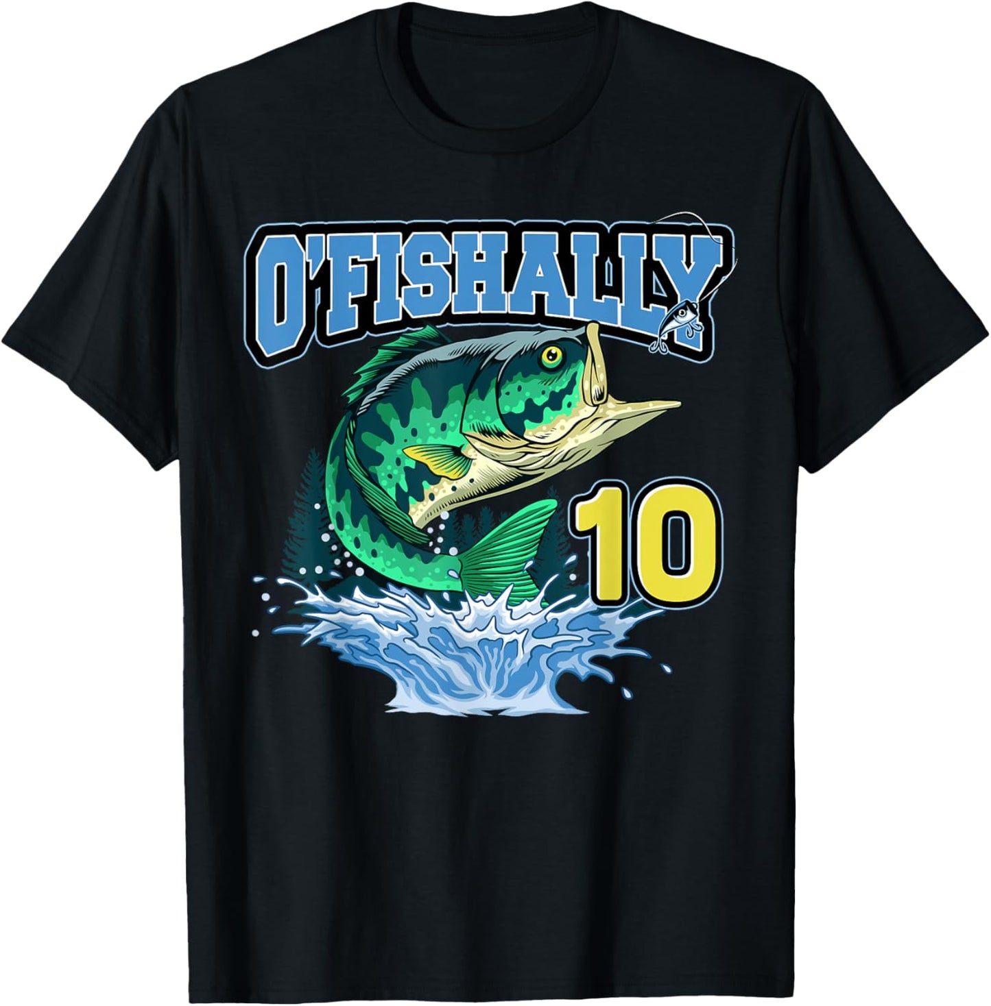 Retro O’Fishally 10 Fishing 10th Bday 10 Years Old T-Shirt - T-Shirt | Black