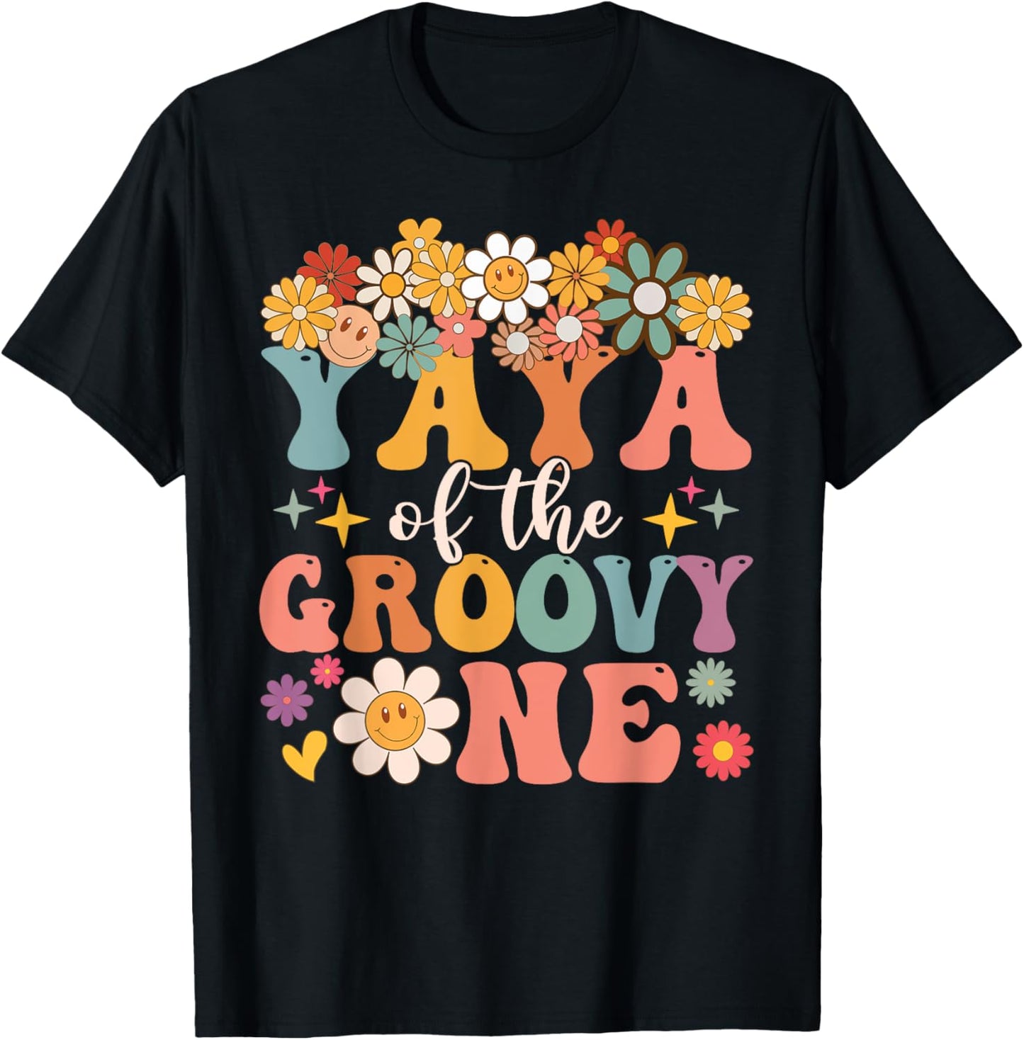 Retro Yaya of Groovy One Matching Family 1st Birthday Party T-Shirt - T-Shirt | Black