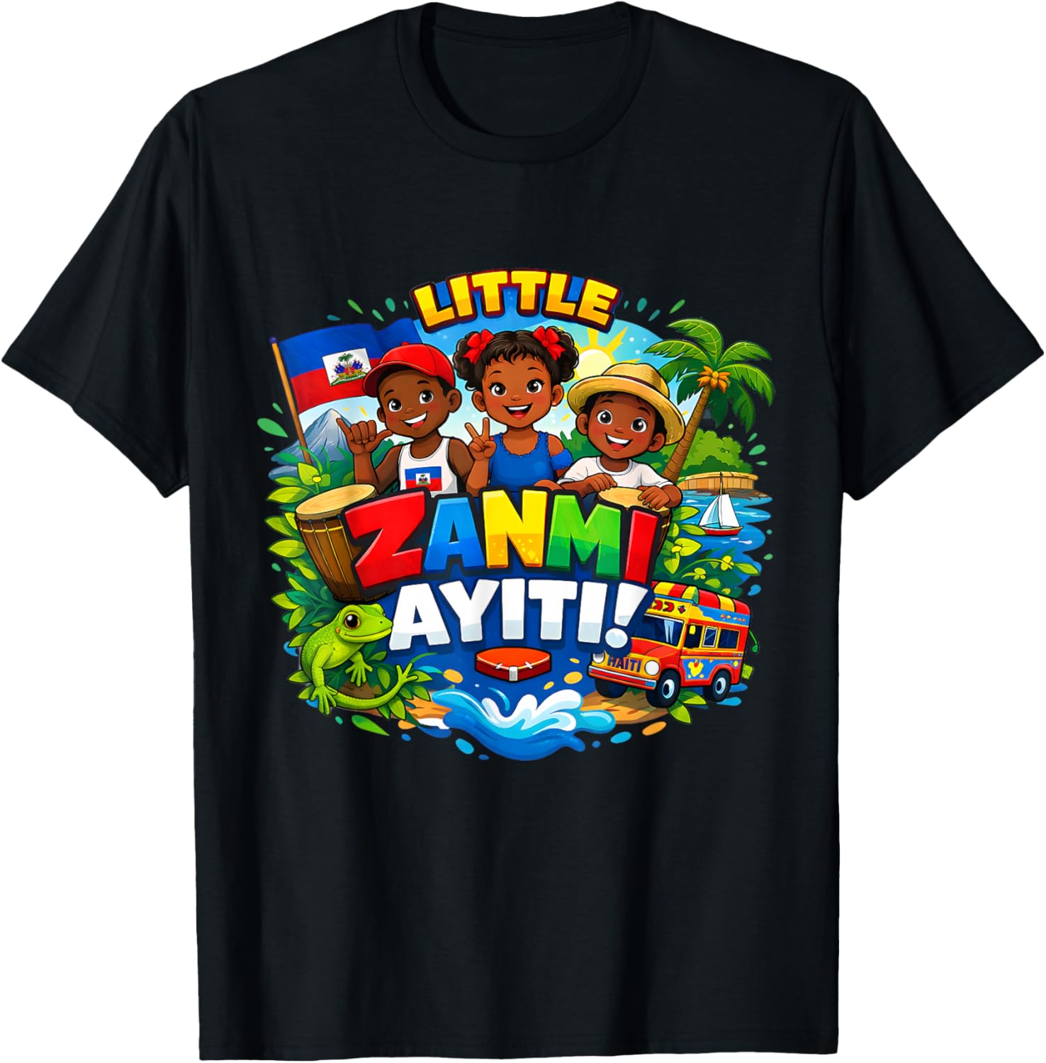 Little Zanmi Ayiti Haitian Kids Pride T-Shirt - T-Shirt | Black