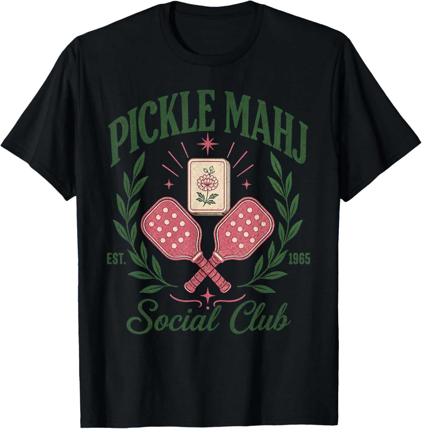 Pickleball Mahjong Social Club Retro Pickle Mahj Est 1965 T-Shirt - T-Shirt | Black