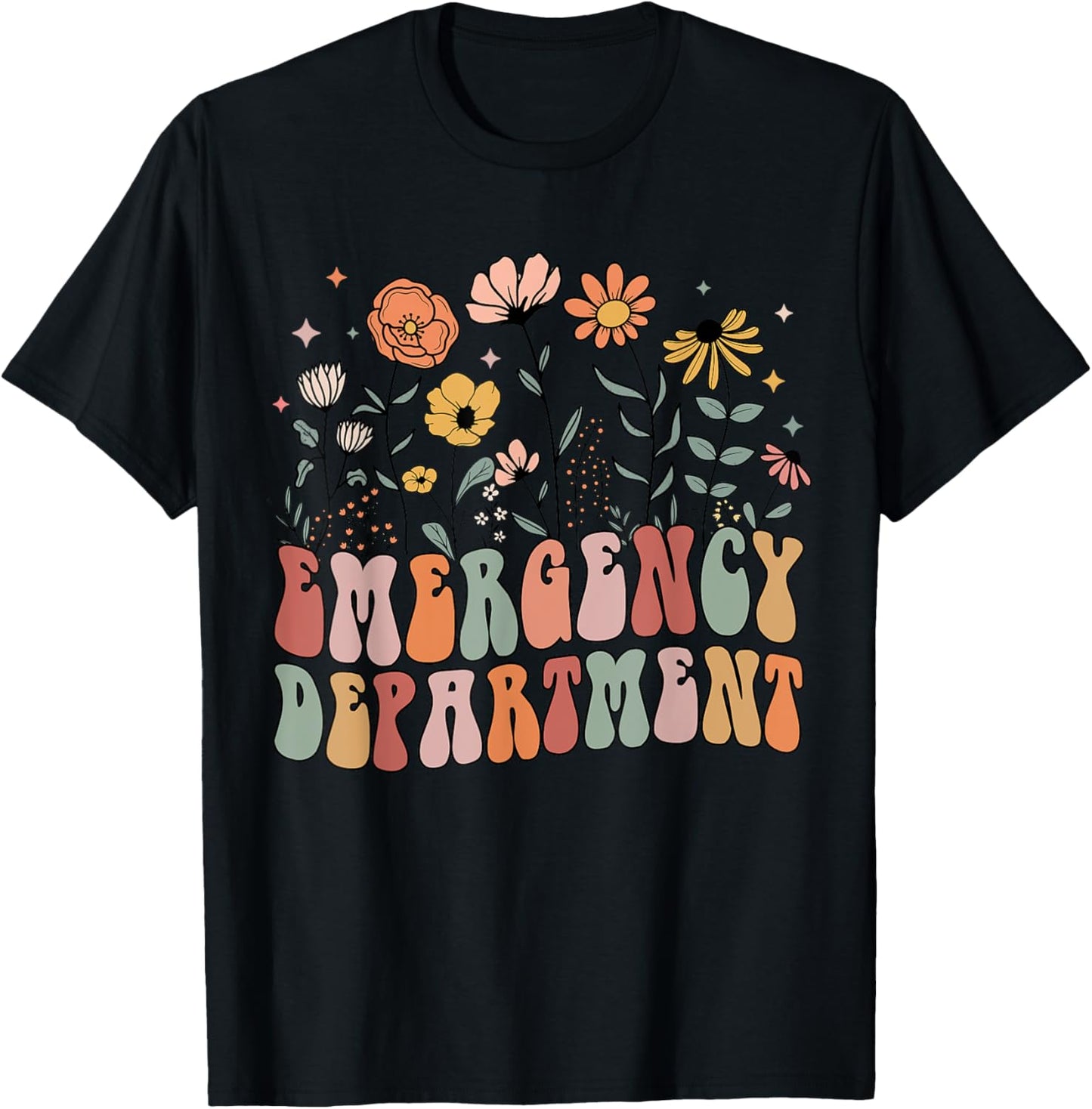 Emergency Department Room ED ER Nurse Tech Floral T-Shirt - T-Shirt | Black