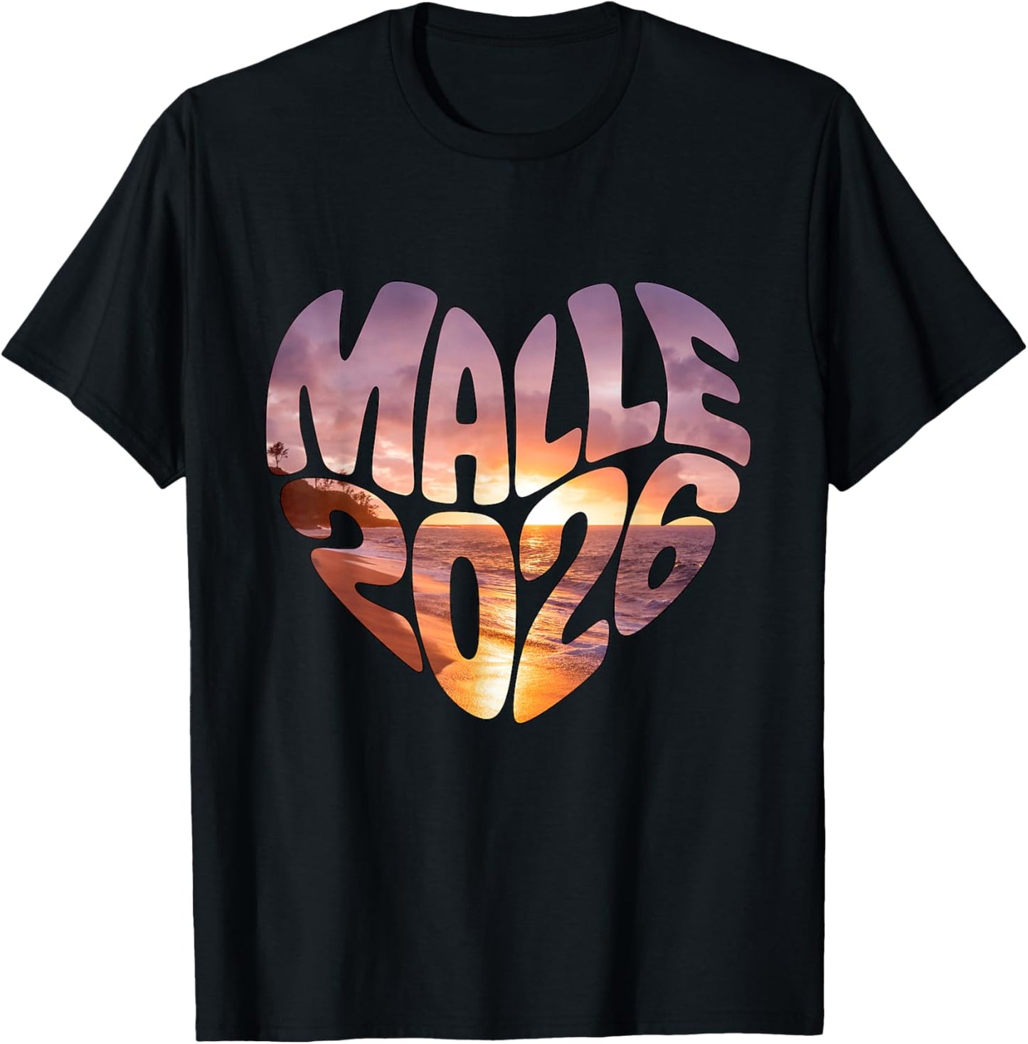 Malle 2026 Heart Shape Mallorca Heart Shape Party Holiday Fun T-Shirt - T-Shirt | Black