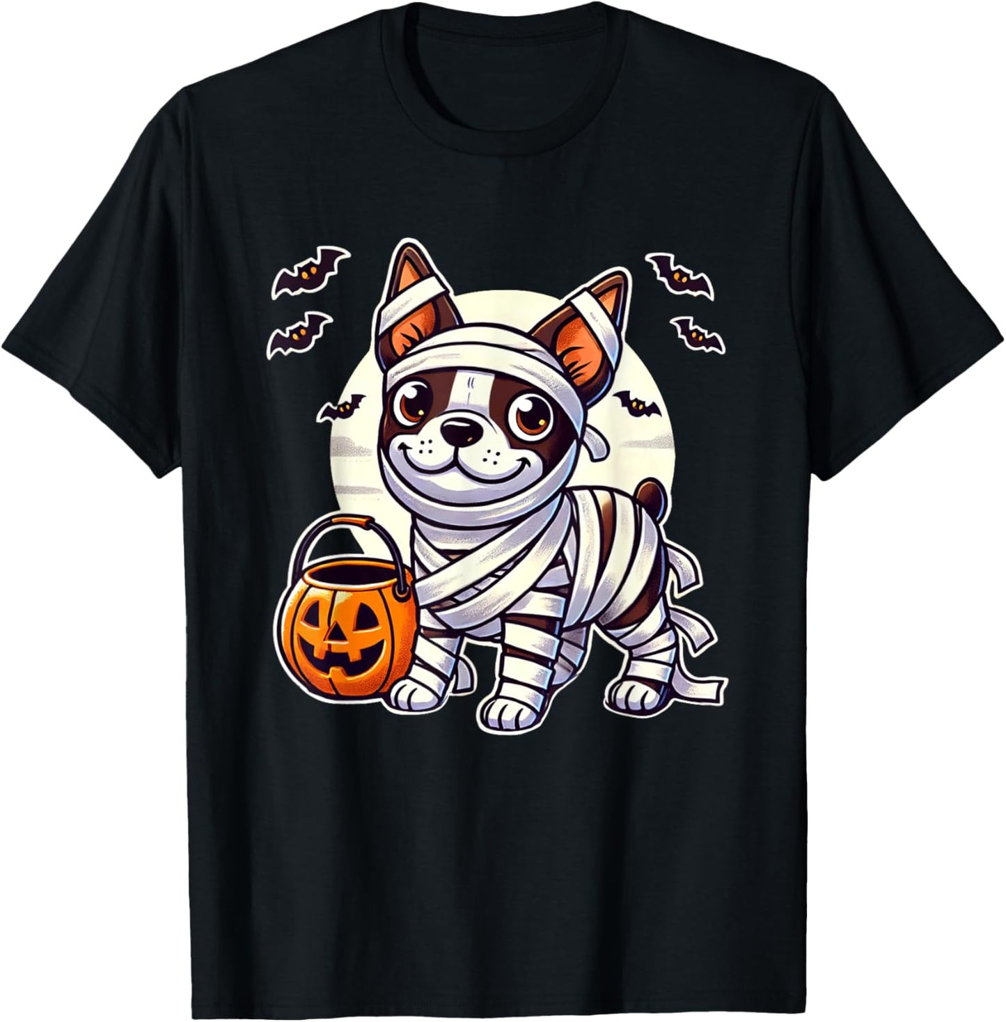 Boston Terrier Halloween Mummy Cute Boston Terrier T-Shirt - T-Shirt | Black