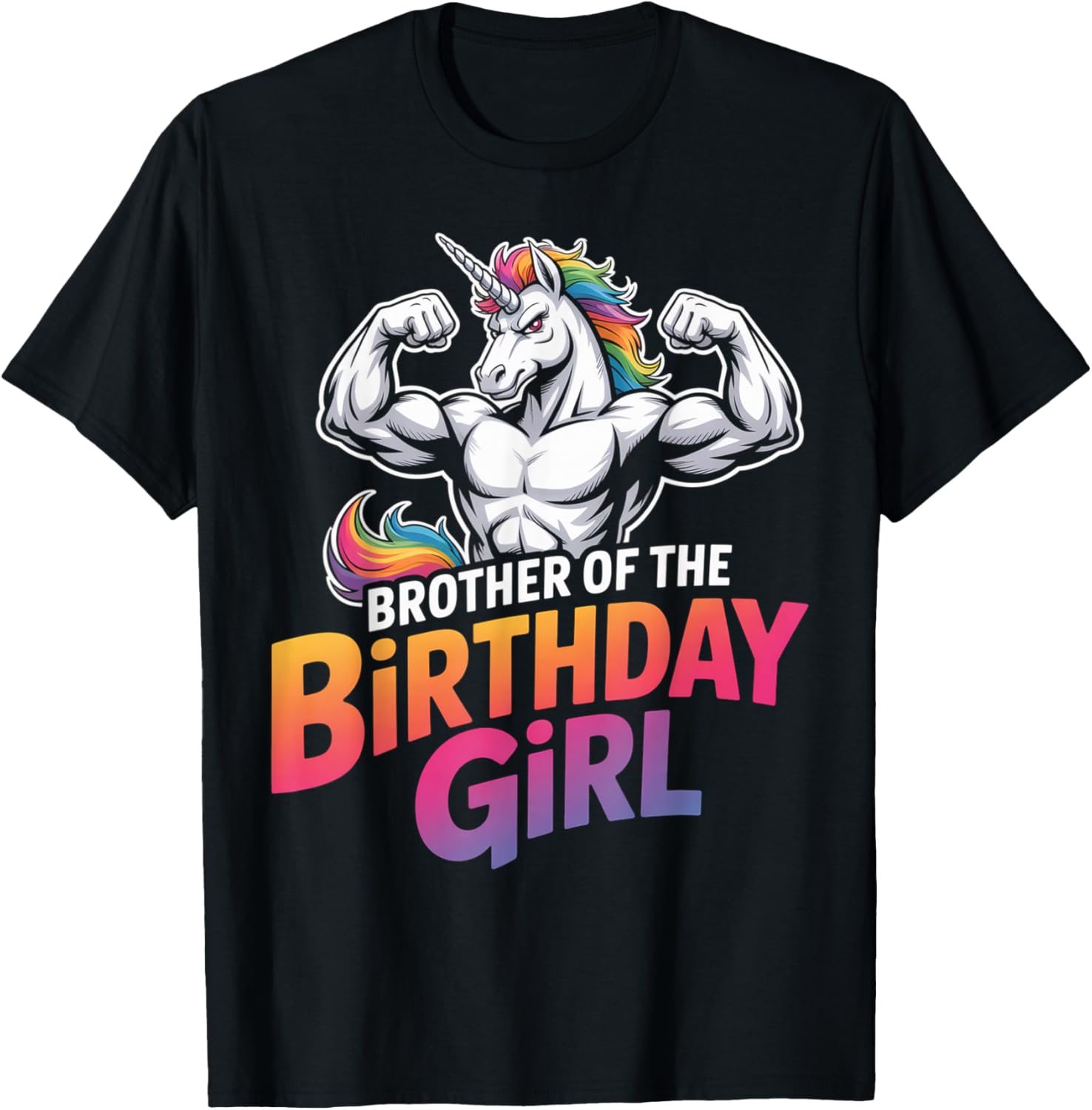 Brother of Birthday Girl Unicorn Boys Son Grandkid Nephew T-Shirt - T-Shirt | Black