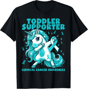 Teal Unicorn Toddler Supporter Cervical Cancer Awareness T-Shirt - T-Shirt | Black