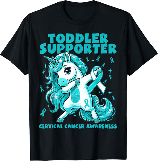 Teal Unicorn Toddler Supporter Cervical Cancer Awareness T-Shirt - T-Shirt | Black