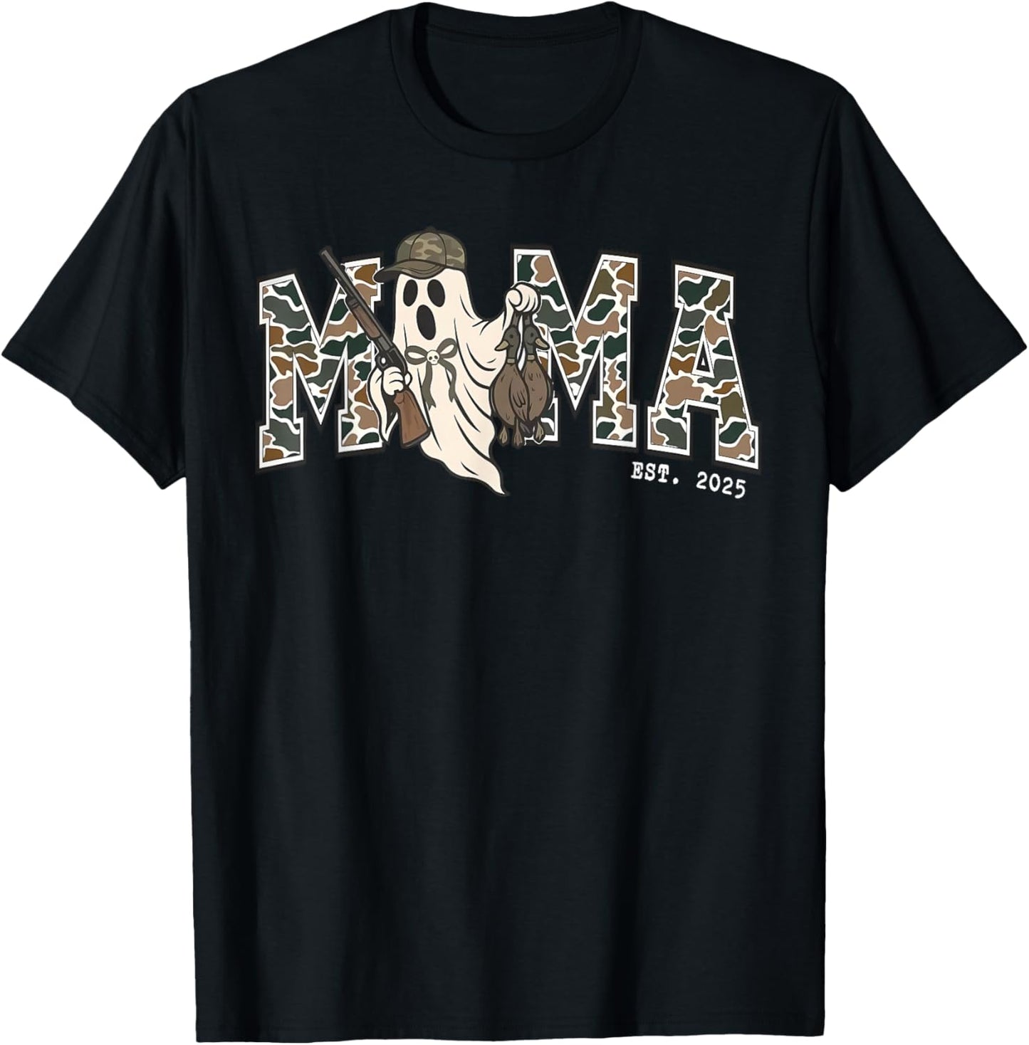 Camouflage Mallard Duck Retro Camo Hunting Mama Halloween T-Shirt - T-Shirt | Black