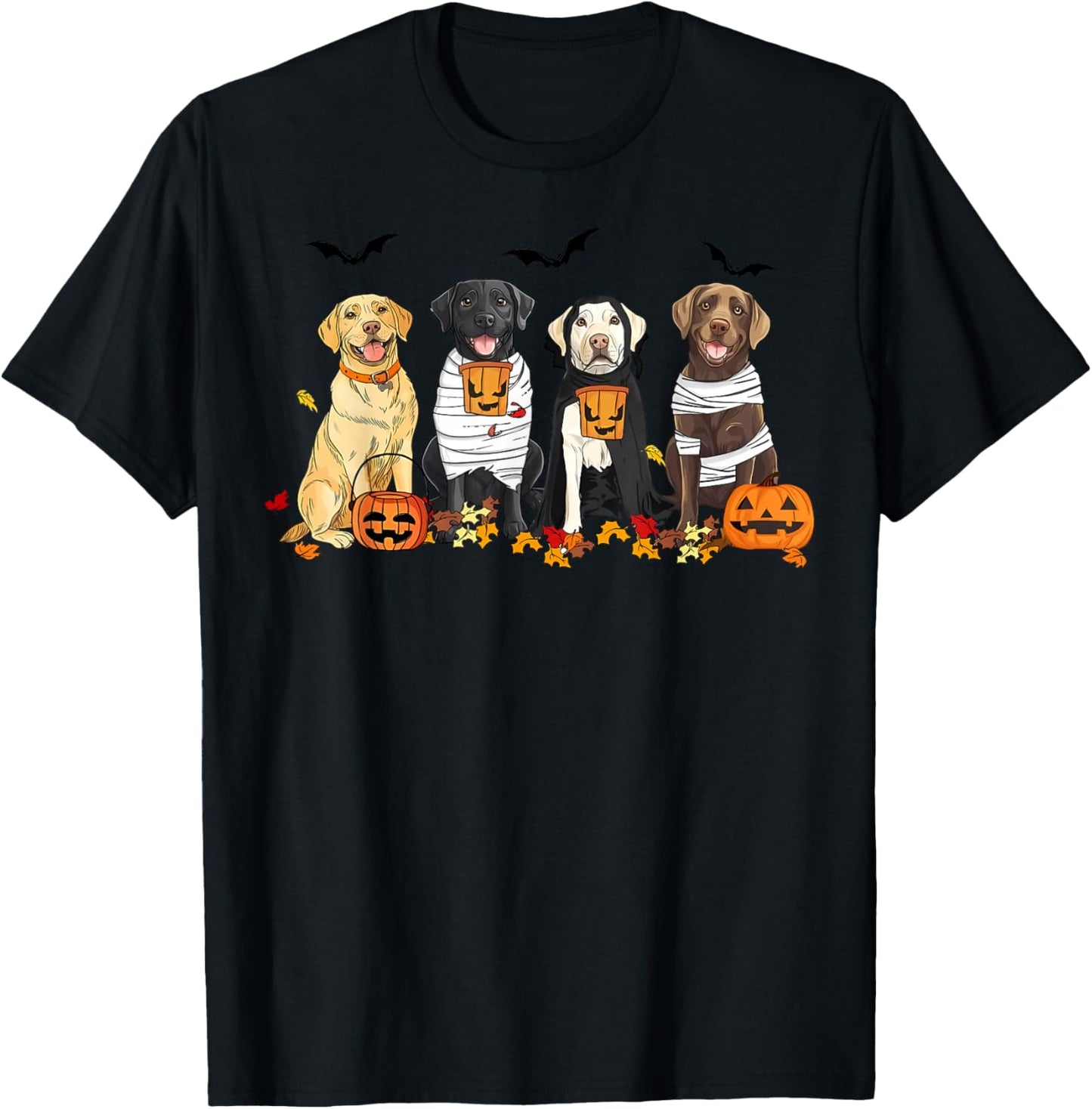 Labrador Retriever Dogs Ghost Witch Mummy Halloween Pumpkins T-Shirt - T-Shirt | Black