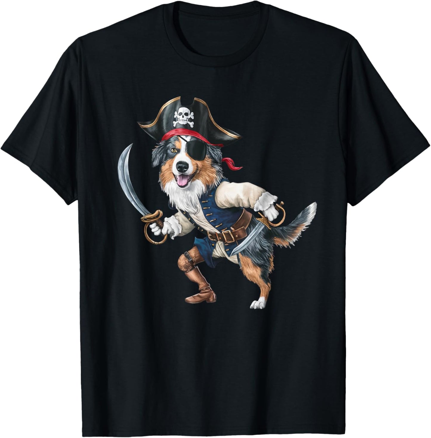 Australian Shepherd Pirate Halloween Kids Pirate T-Shirt - T-Shirt | Black