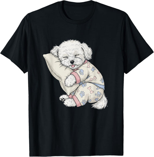 Funny Sleepy Bichon Frise Pajama Men Women Kids T-Shirt - T-Shirt | Black