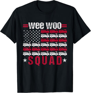 Funny Wee Woo Squad Fire Truck Design for Kids and Adults T-Shirt - T-Shirt | Black