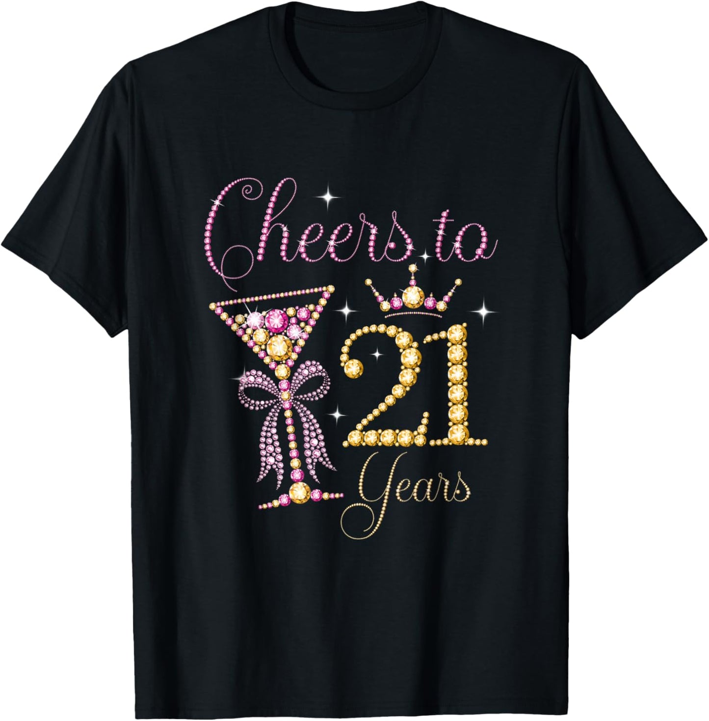 Cheers to 21 Years Coquette Bow 21 st Birthday Girl T-Shirt - T-Shirt | Black