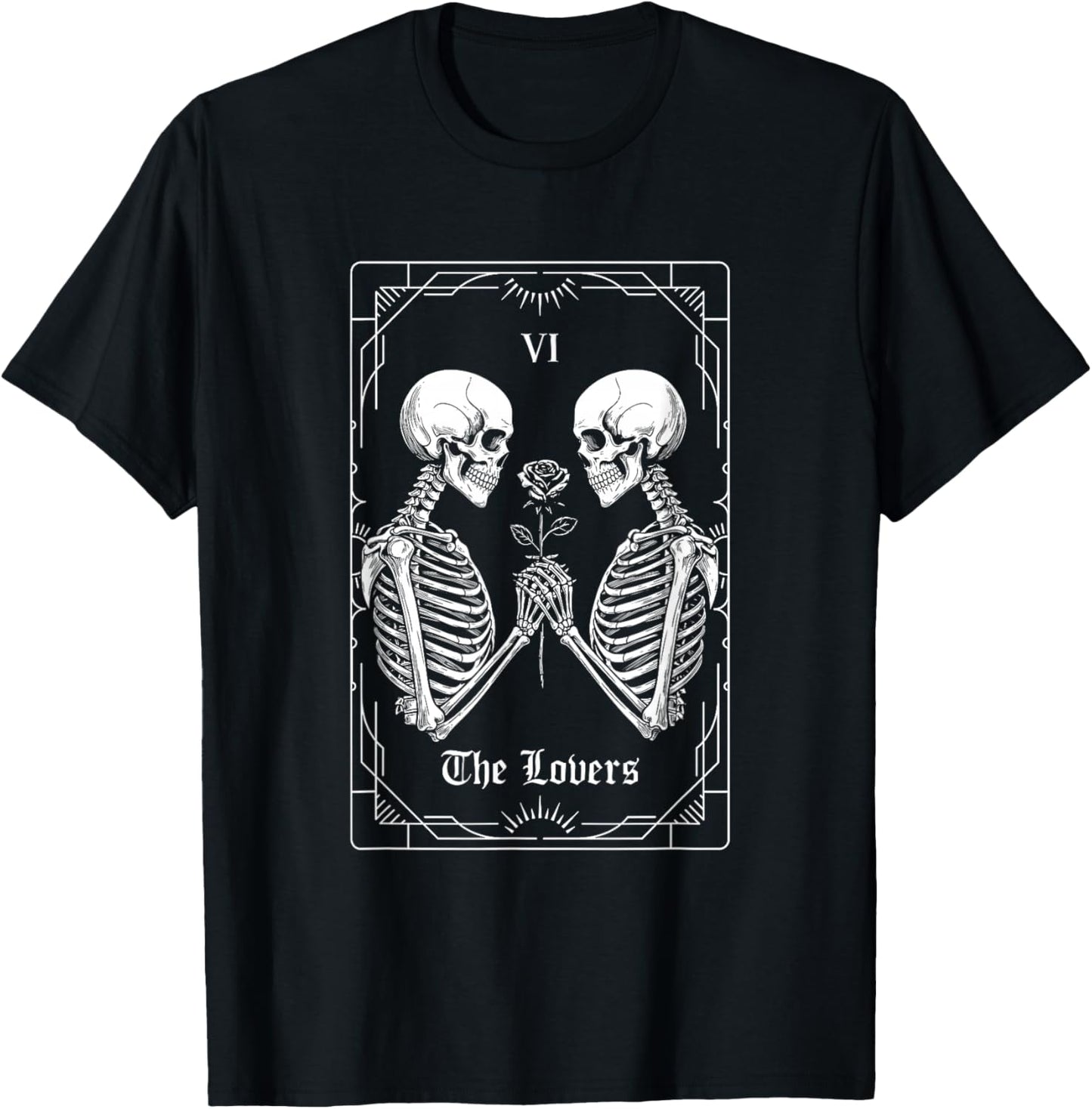 The Lovers - Spooky Halloween Tarot Card Skeleton Goth T-Shirt - T-Shirt | Black