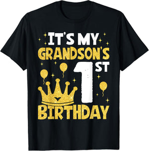 It's My Grandson's 1st Birthday 1 Year Old Toddler Boy T-Shirt - T-Shirt | Black