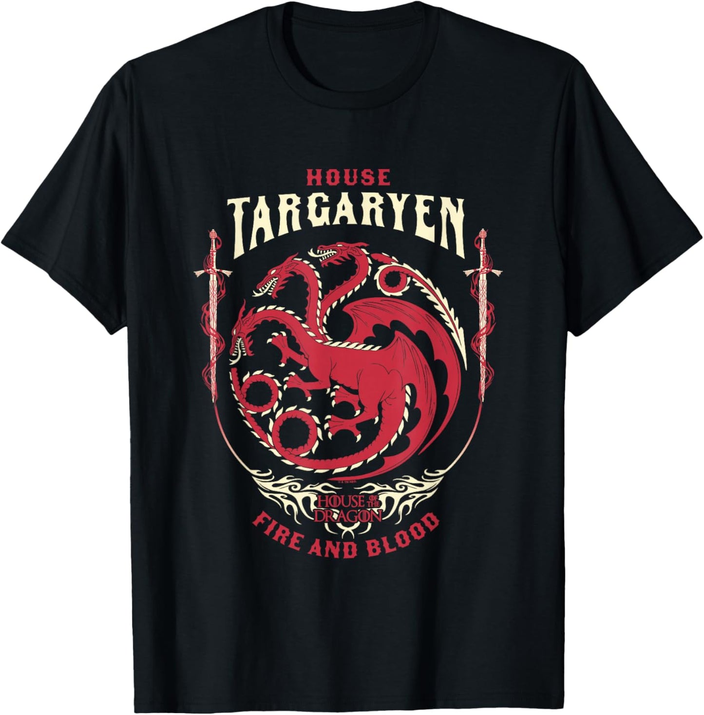 House of the Dragon House Of Targaryen Fire And Blood Badge T-Shirt - T-Shirt | Black